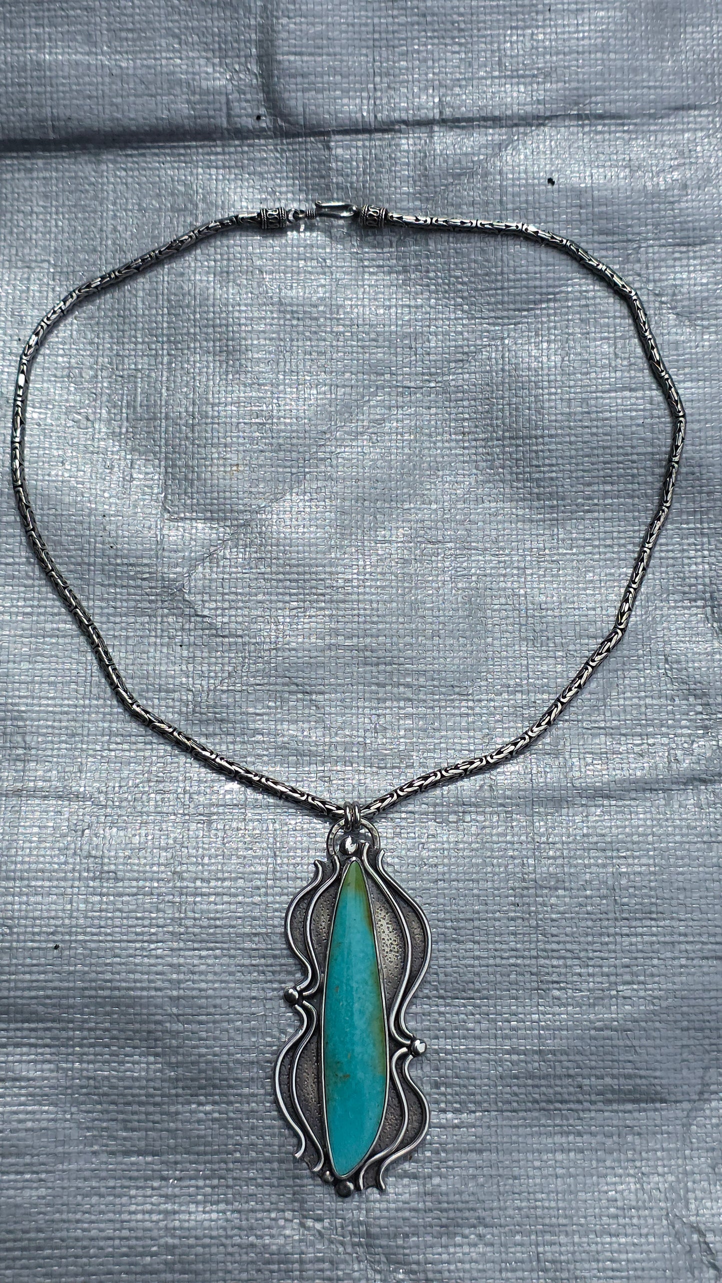 BATTLEBORN Necklace - Sonoran Mountain Turquoise in Fine and Sterling Silver on Vintage Byzantine Chain