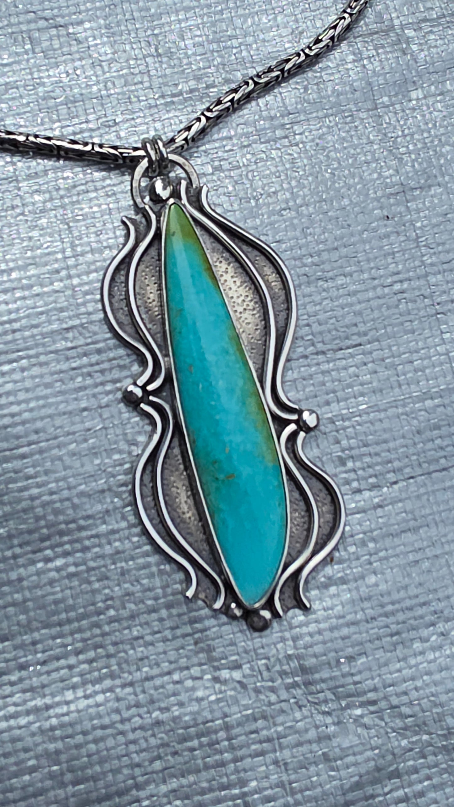 BATTLEBORN Necklace - Sonoran Mountain Turquoise in Fine and Sterling Silver on Vintage Byzantine Chain