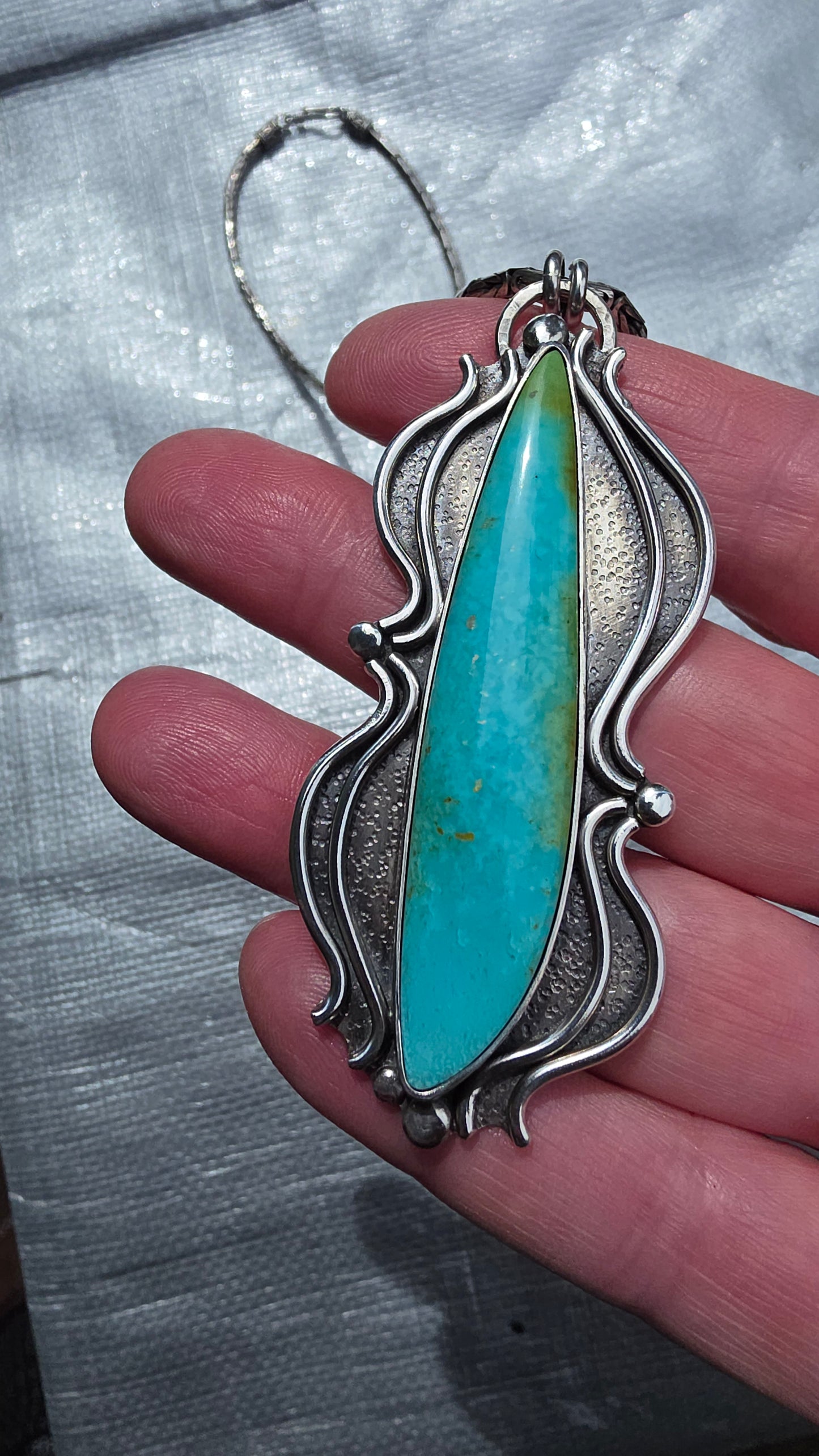 BATTLEBORN Necklace - Sonoran Mountain Turquoise in Fine and Sterling Silver on Vintage Byzantine Chain