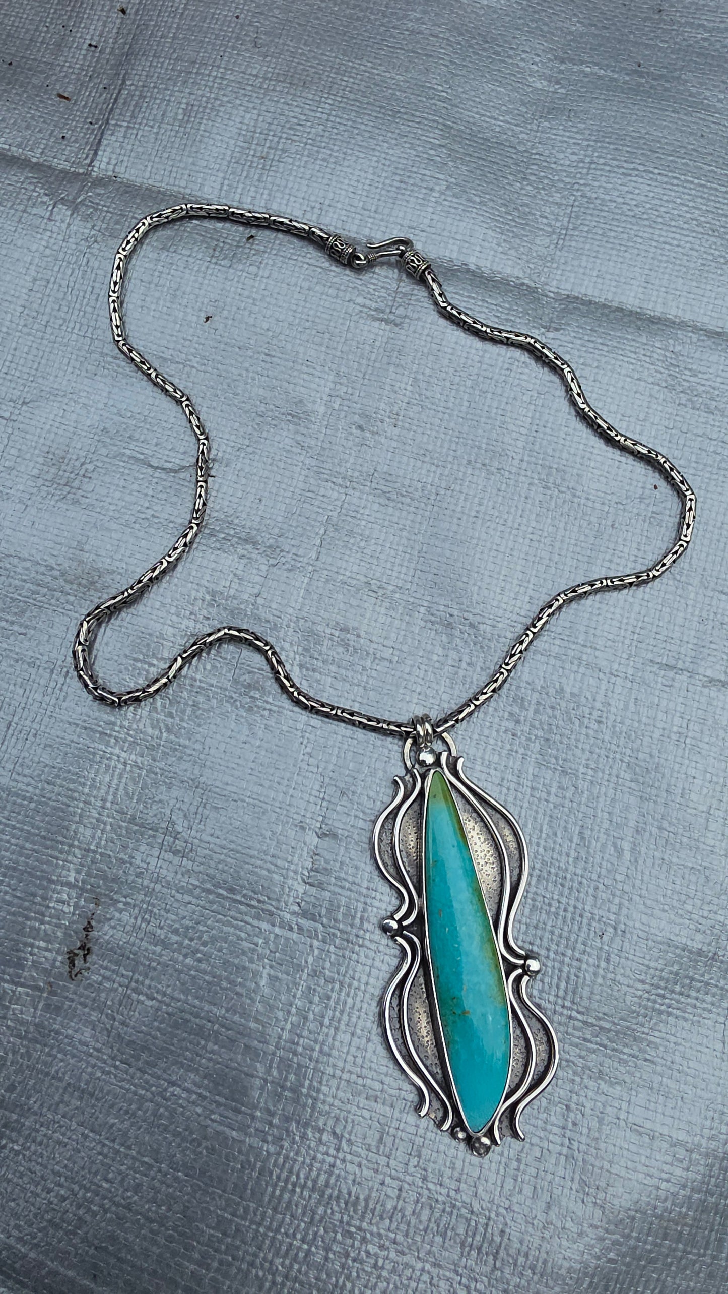 BATTLEBORN Necklace - Sonoran Mountain Turquoise in Fine and Sterling Silver on Vintage Byzantine Chain