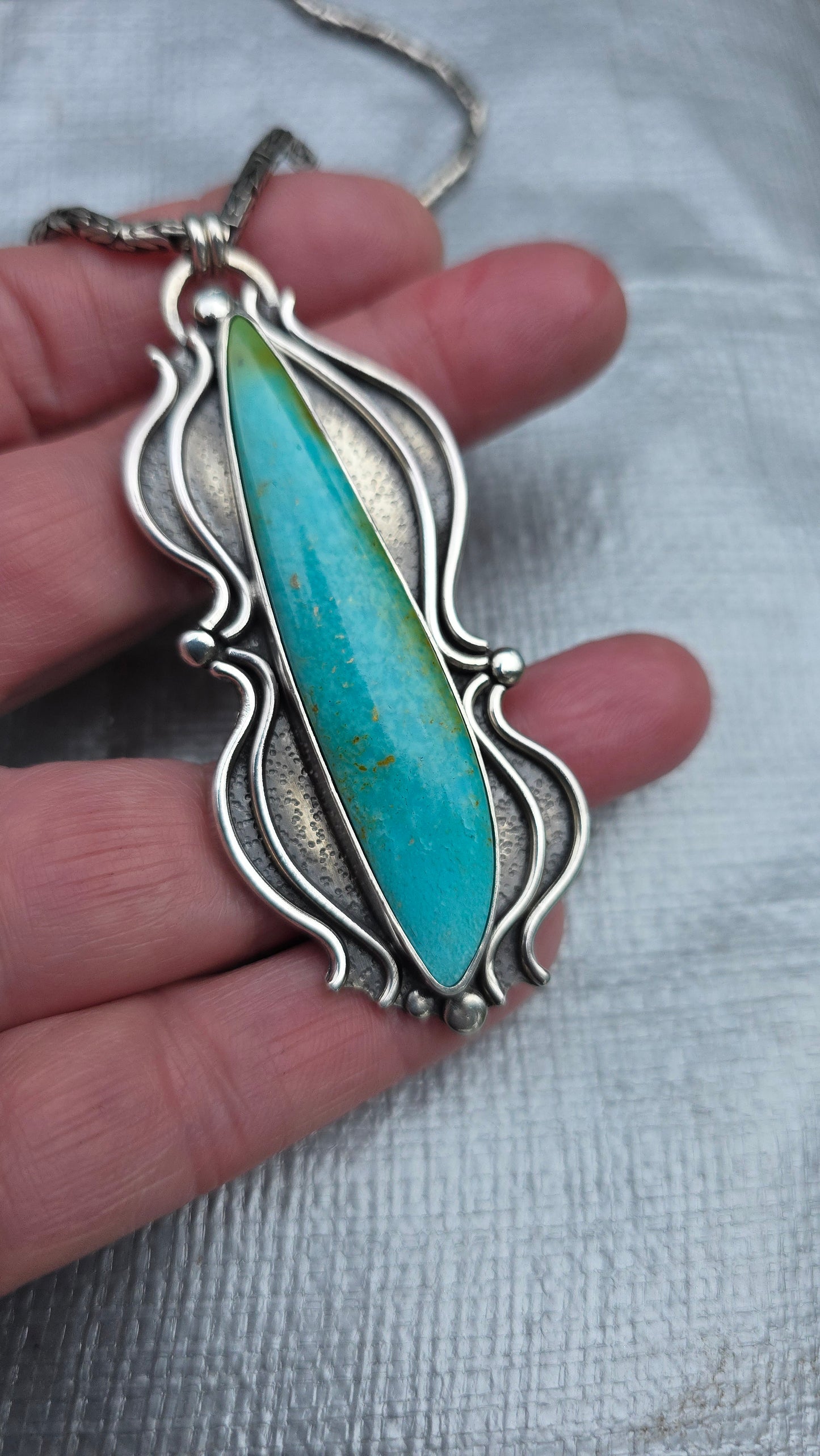 BATTLEBORN Necklace - Sonoran Mountain Turquoise in Fine and Sterling Silver on Vintage Byzantine Chain