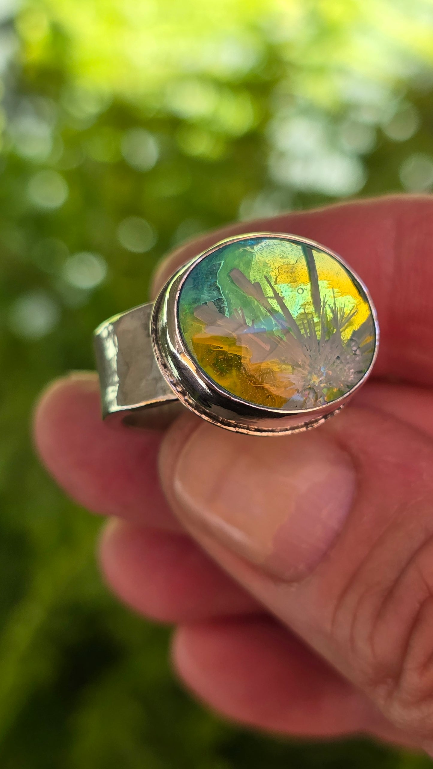 x FOREVER SUMMER Ring - (size 8.5) Bridewell Stone + Dichroic Art Glass Doublet in All Sterling Silver