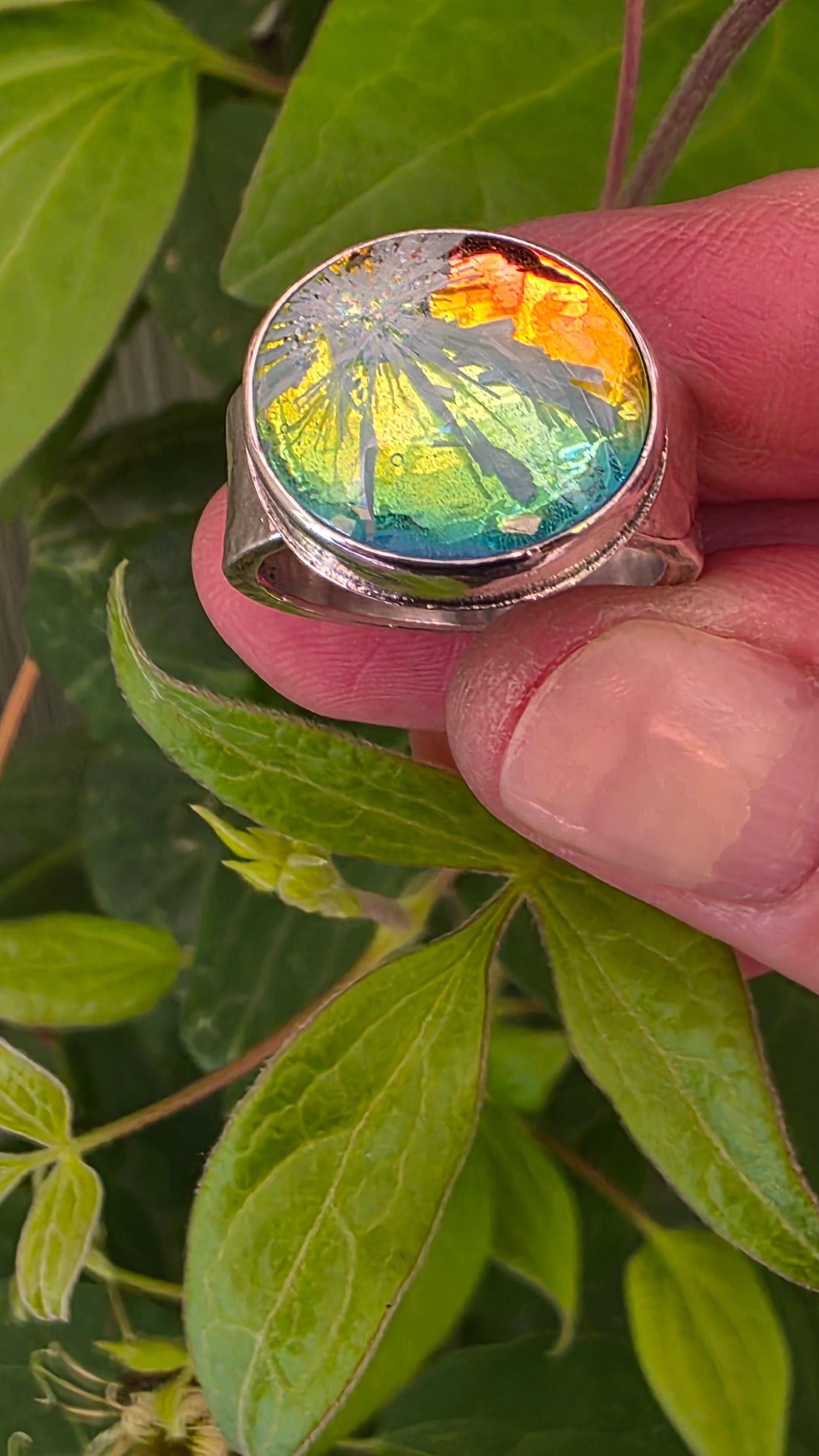 x FOREVER SUMMER Ring - (size 8.5) Bridewell Stone + Dichroic Art Glass Doublet in All Sterling Silver