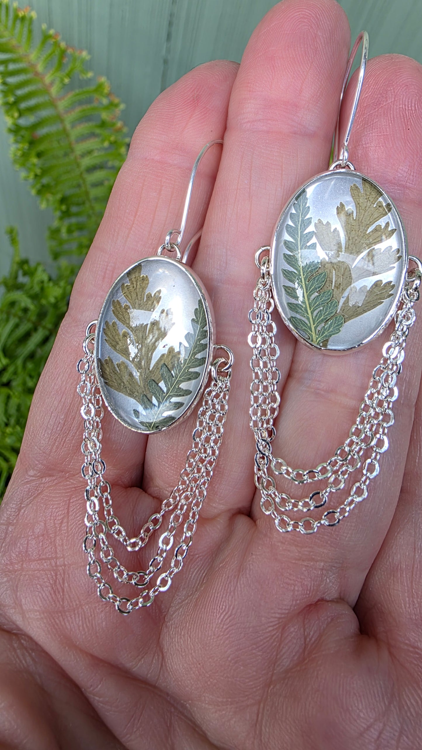 ENCAPSULATED FERN Earrings - Fine and Sterling Silver