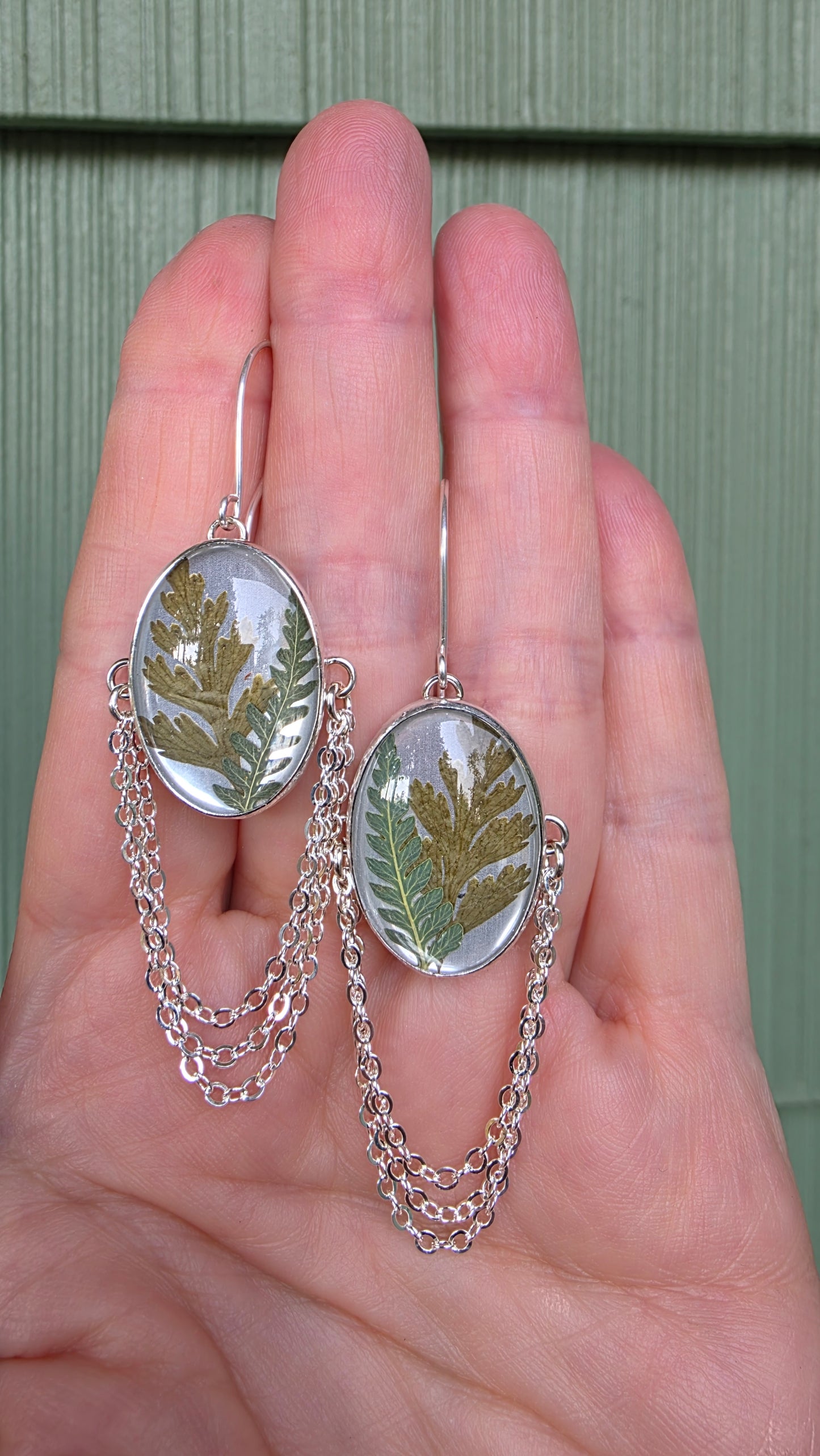 ENCAPSULATED FERN Earrings - Fine and Sterling Silver