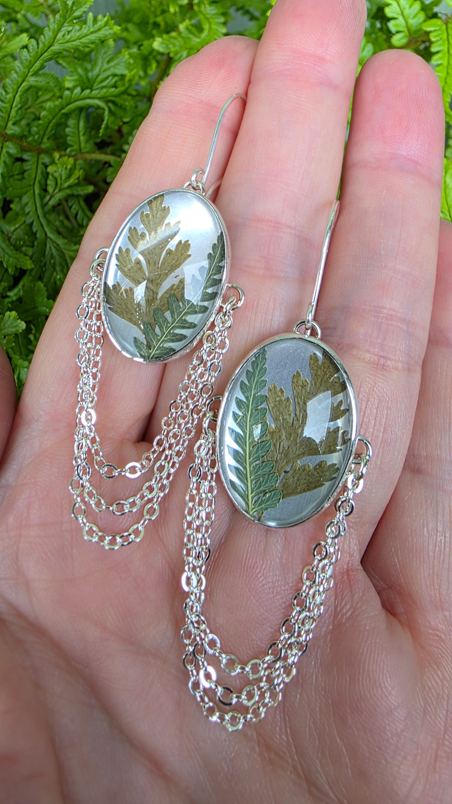 ENCAPSULATED FERN Earrings - Fine and Sterling Silver