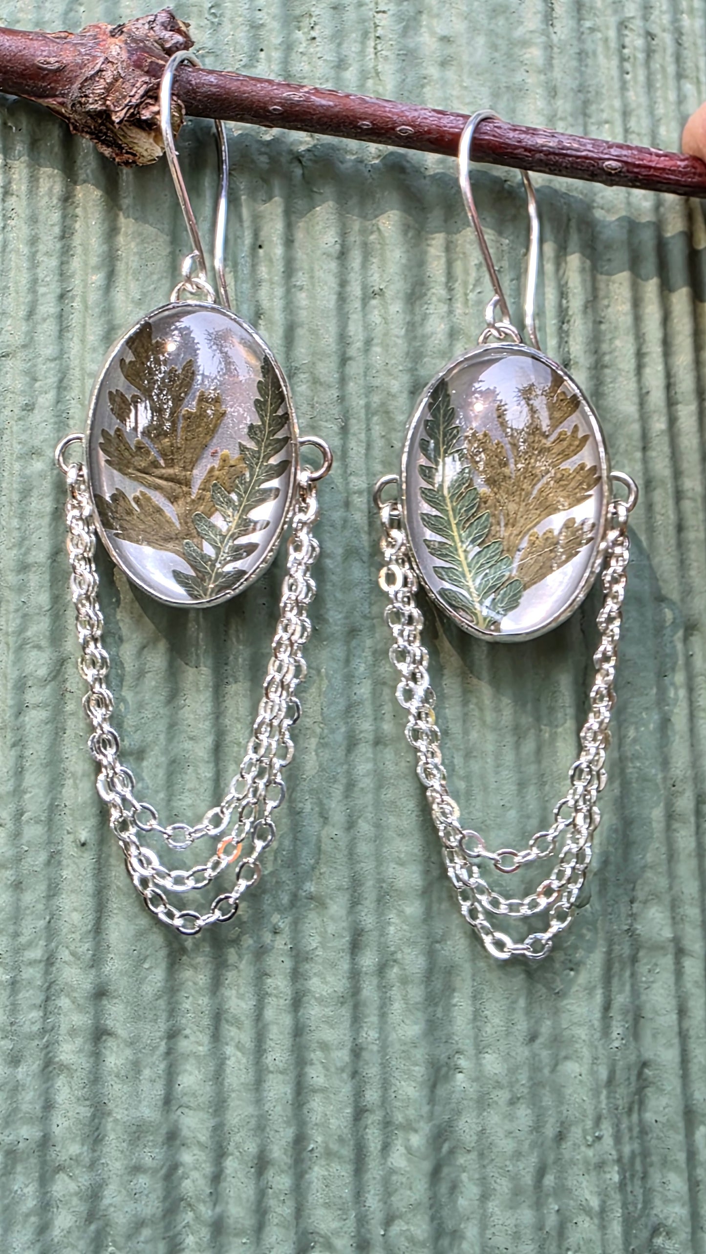 ENCAPSULATED FERN Earrings - Fine and Sterling Silver