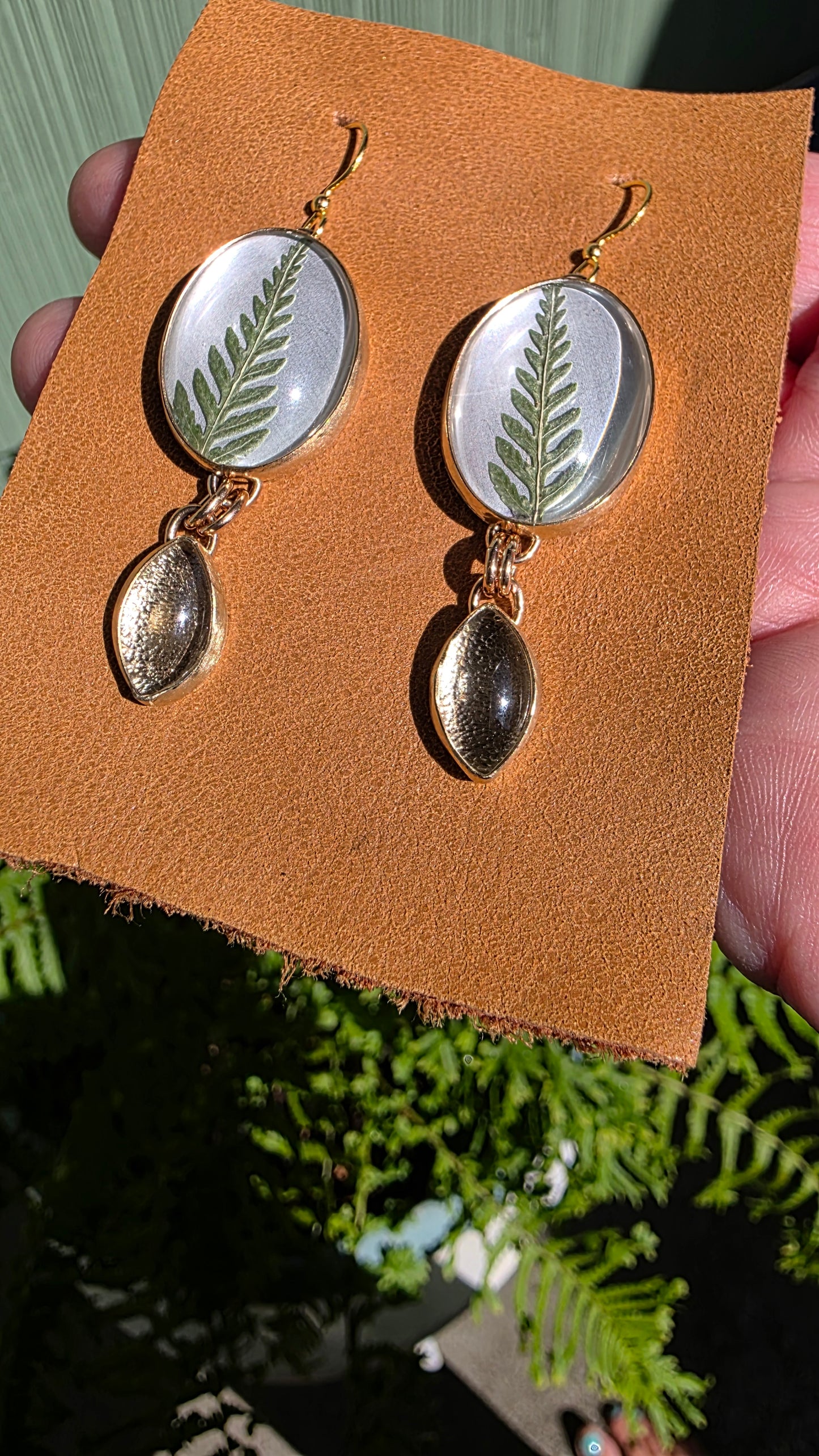 ENCAPSULATED FERN Earrings - Jeweler's Brass