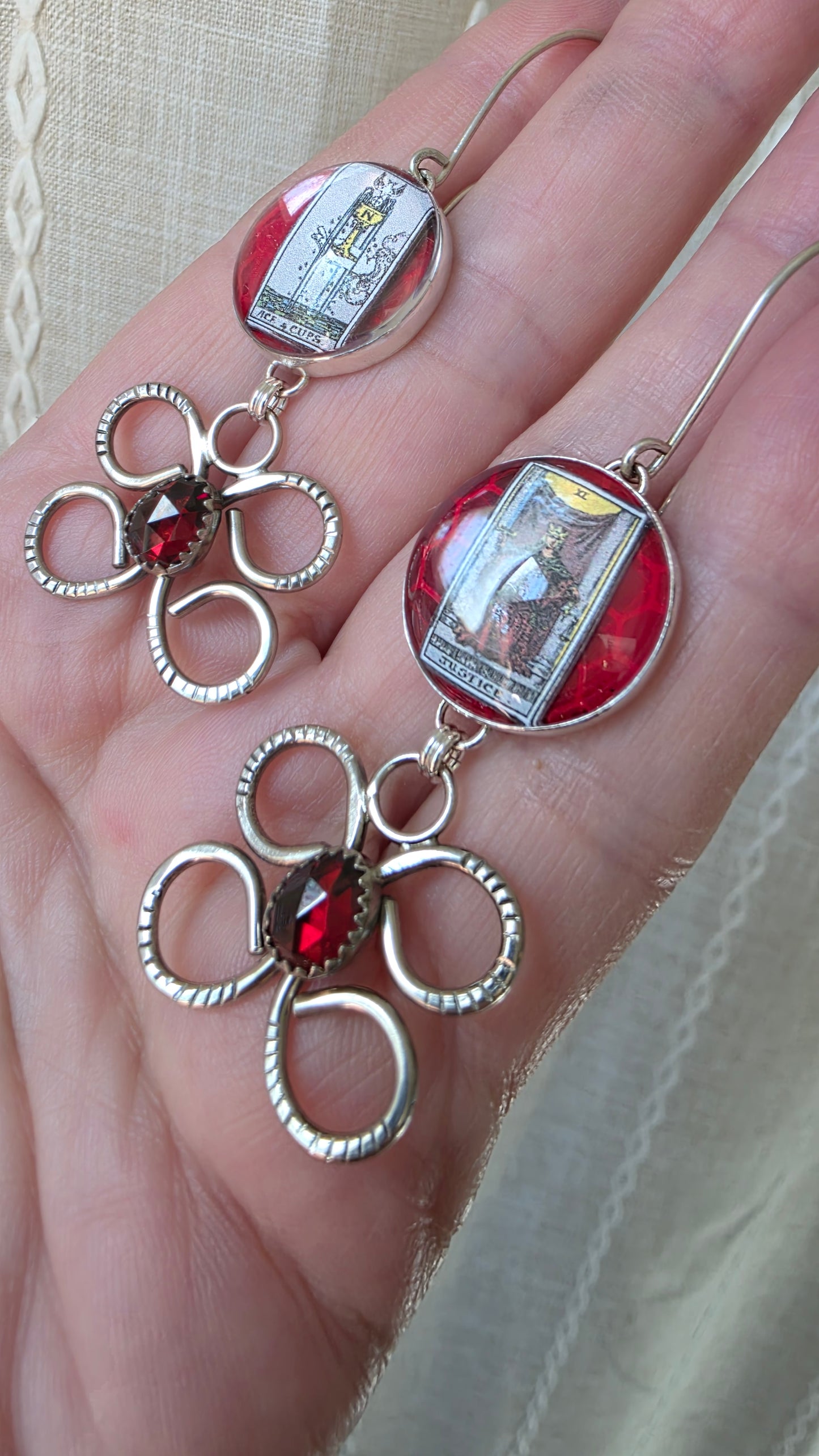 JUSTICE Tarot Earrings - Mozambique Garnet and Sterling Silver
