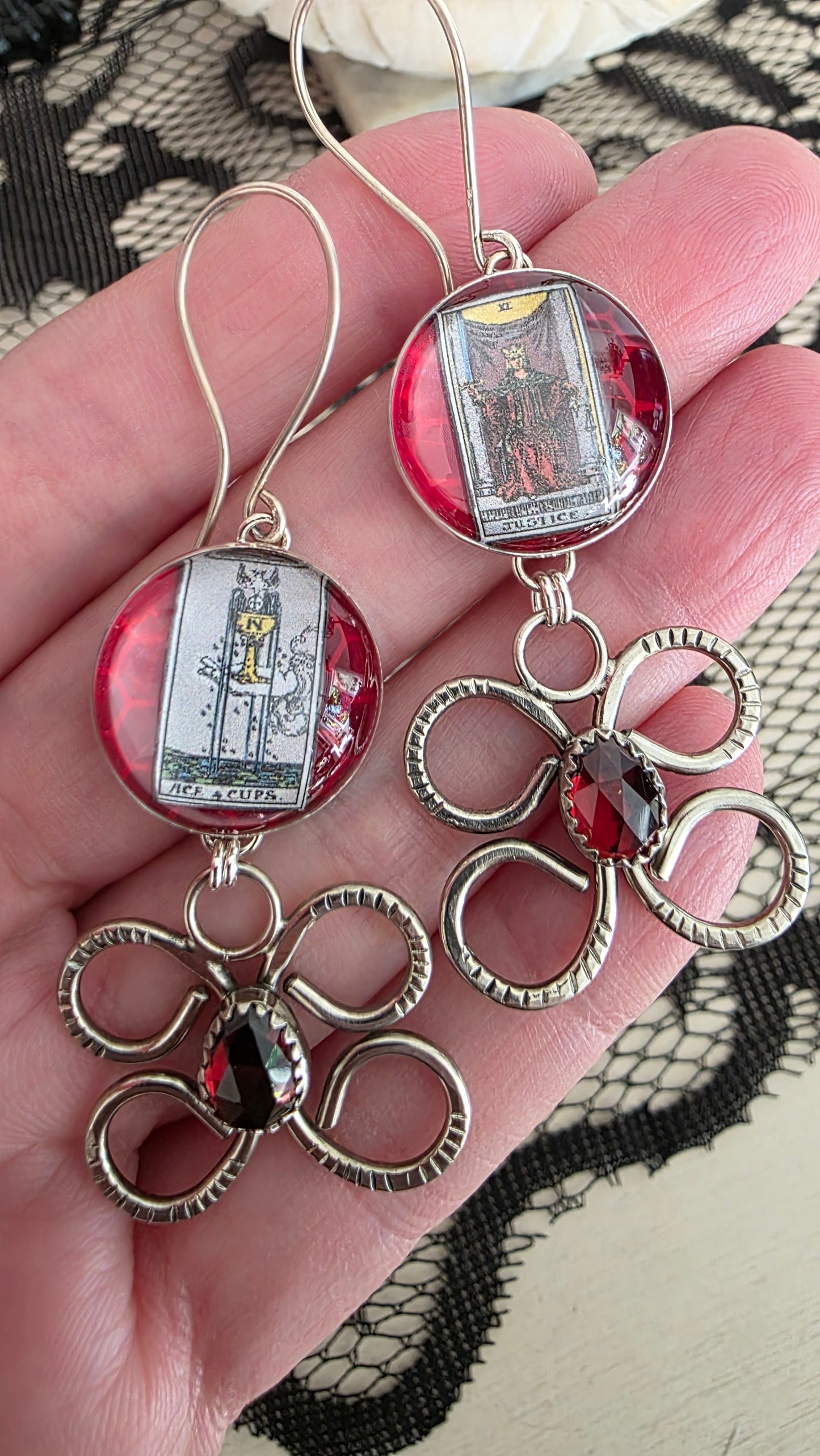 JUSTICE Tarot Earrings - Mozambique Garnet and Sterling Silver