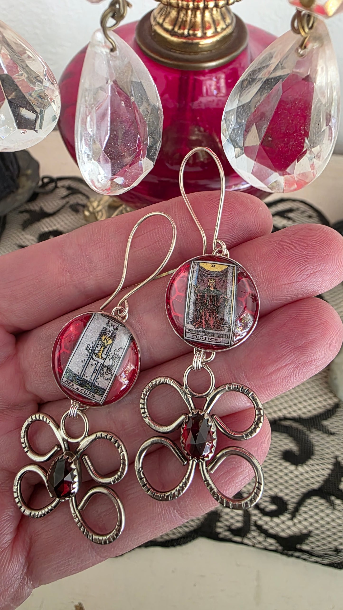 JUSTICE Tarot Earrings - Mozambique Garnet and Sterling Silver