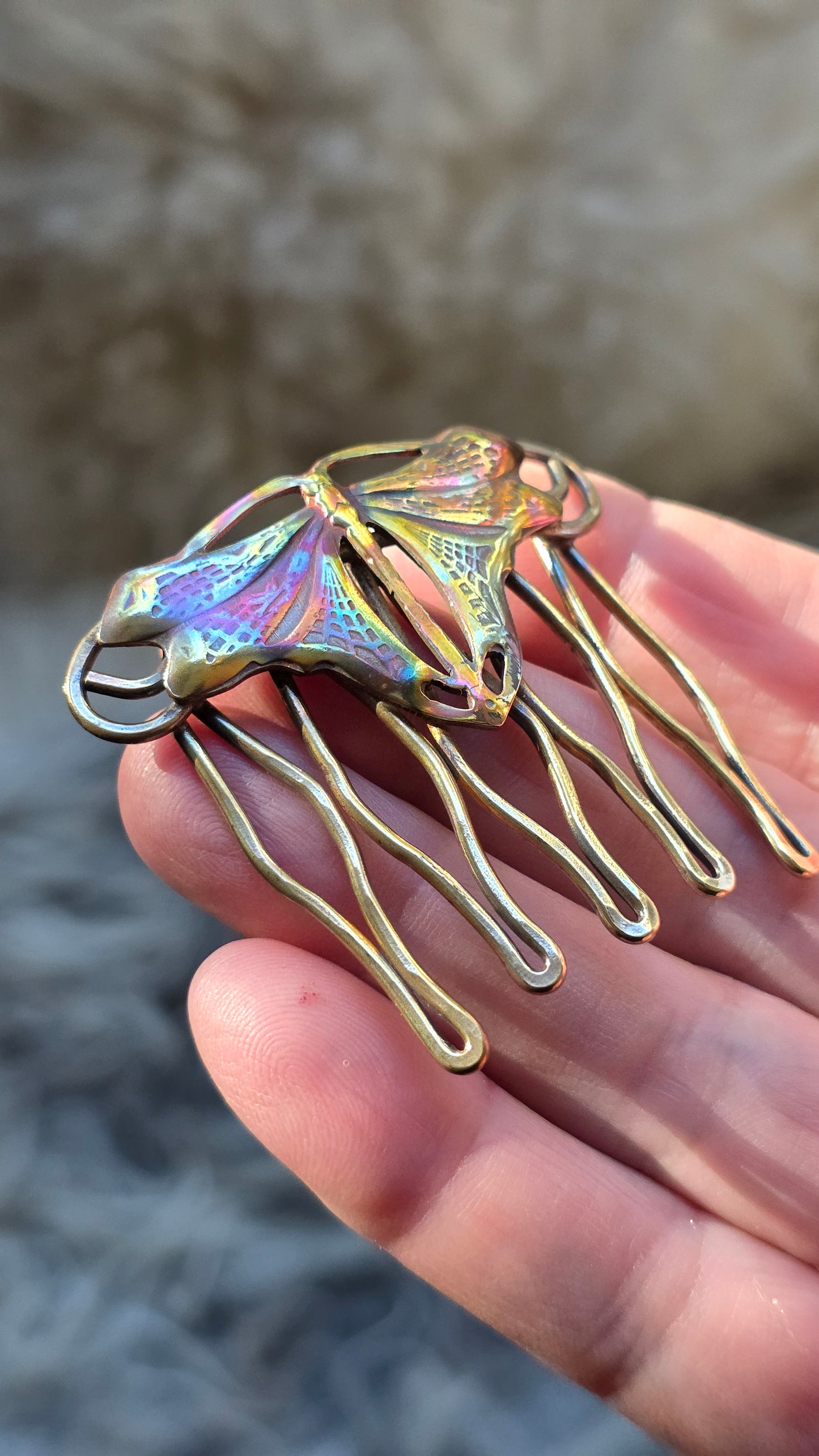 DRAGONFLY Hair Comb - Jeweler's Brass and Copper