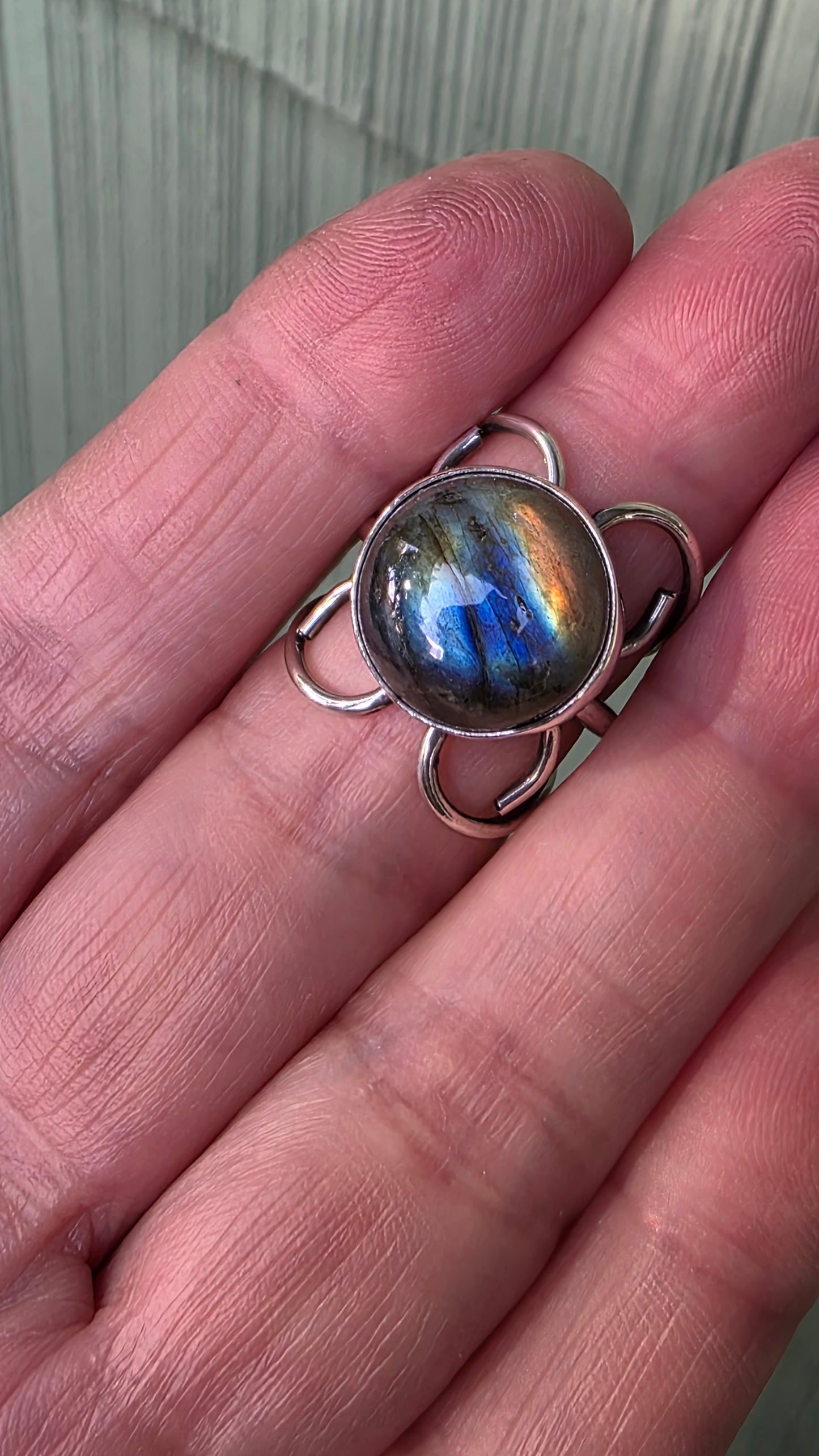 CURLING HEARTS Ring - (size 6.5/ 6.75) Labradorite + Sterling Silver