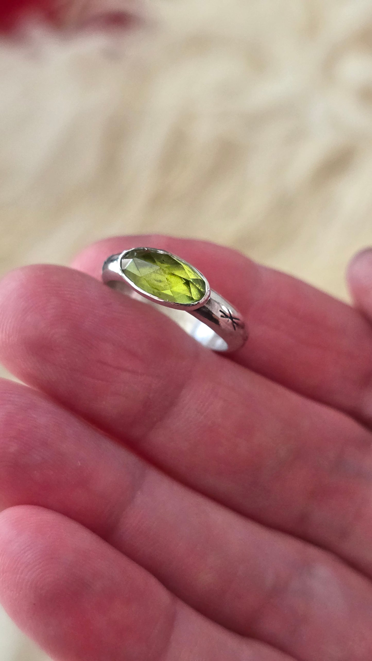 VERDANTA Ring - (size 7) Rose Cut Peridot in All Sterling Silver