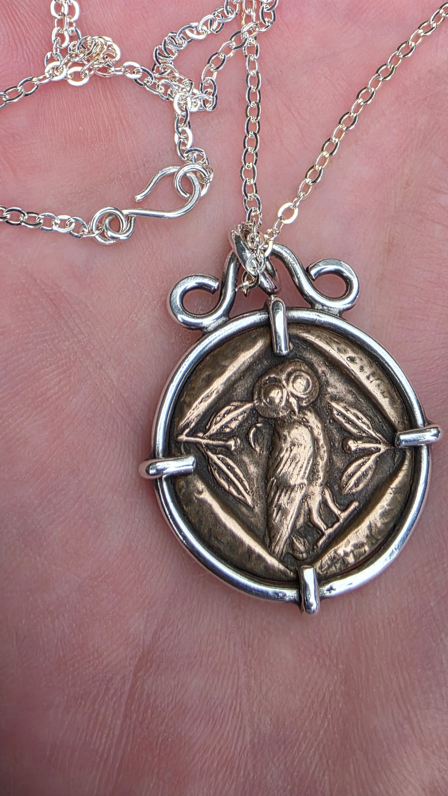 ATHENA'S OWL - Sterling Silver with Solid Bronze Coin