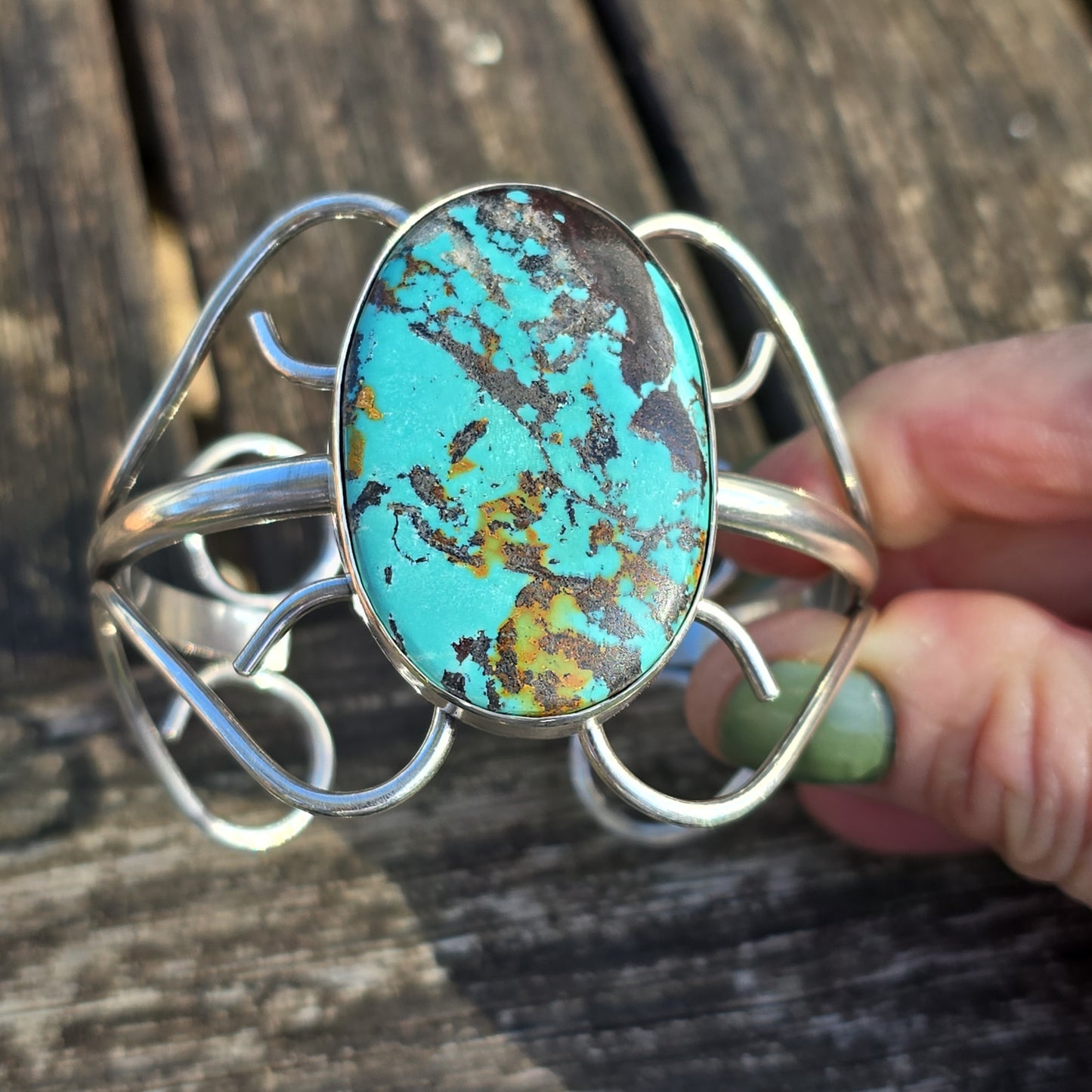 CURLING SUNGATE Cuff Bracelet - (size L) Hubei Turquoise in All Sterling Silver