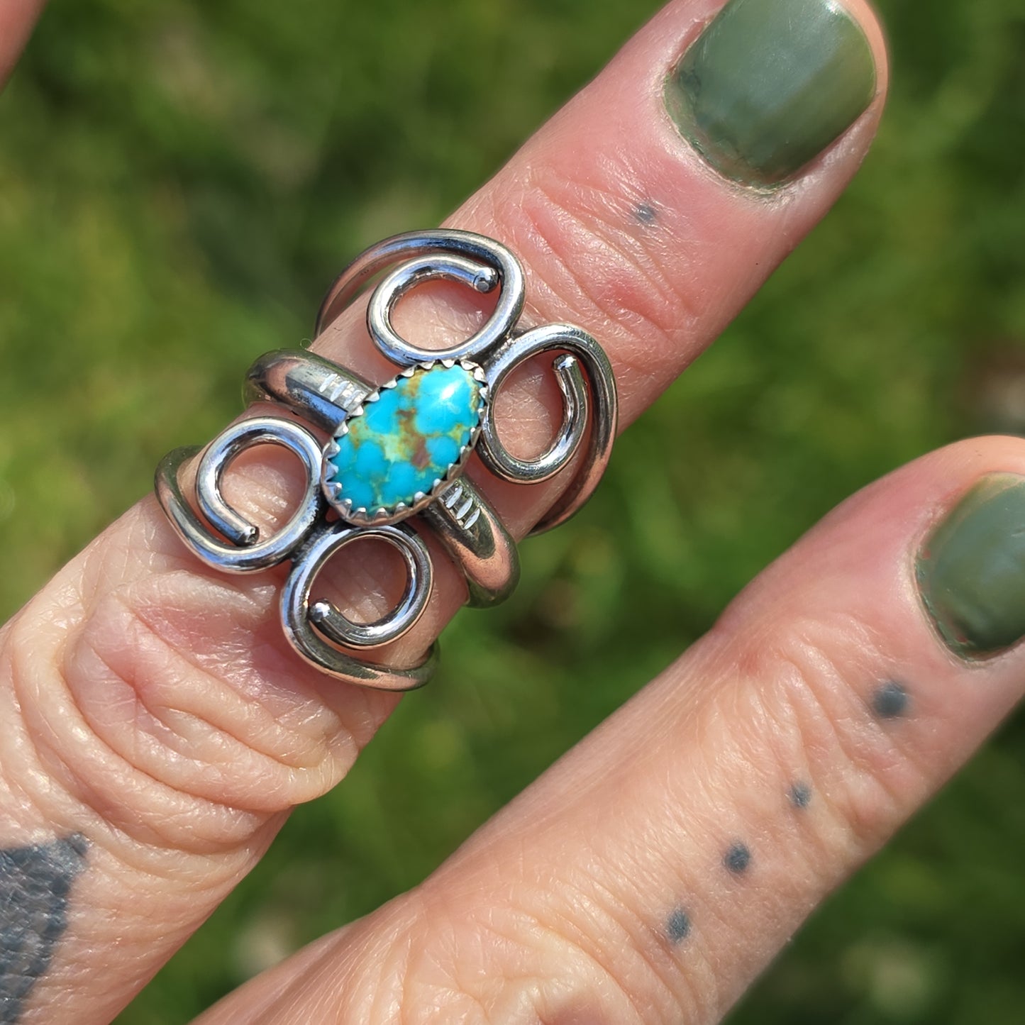 SUNGATE Ring - (size 7.5) Harcross Turquoise in All Sterling Silver