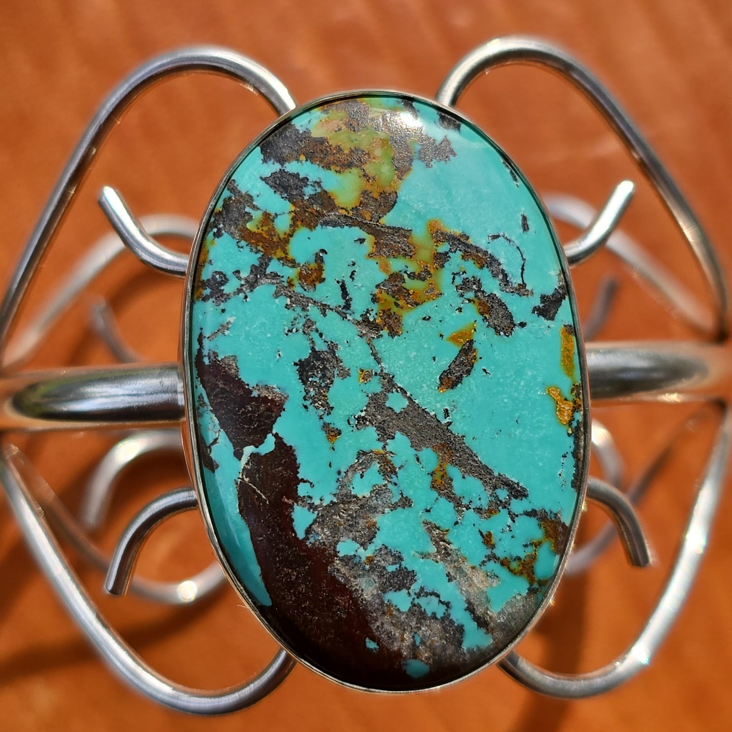 CURLING SUNGATE Cuff Bracelet - (size L) Hubei Turquoise in All Sterling Silver
