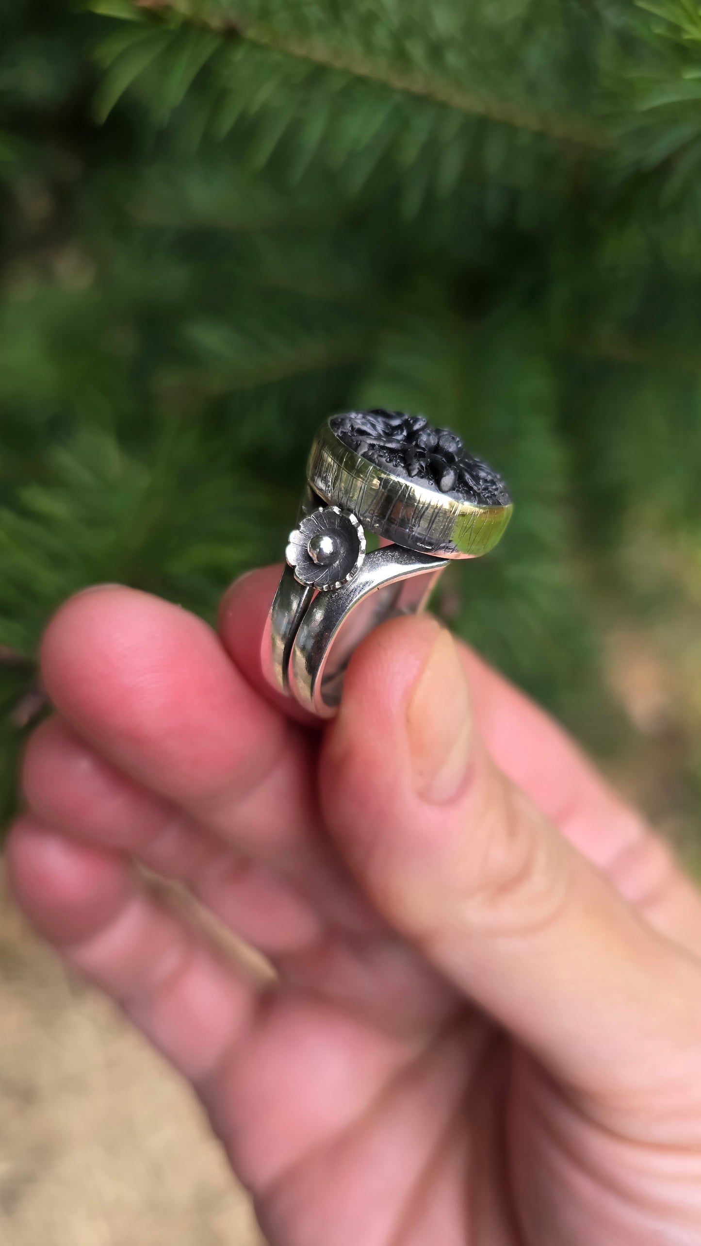MIDNIGHT DAHLIA Ring (Size 8.5) - Fine and Sterling Silver
