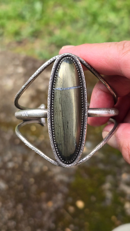 POWER Cuff Bracelet - (size M to M/L) Rare Mohawkite in All Sterling Silver