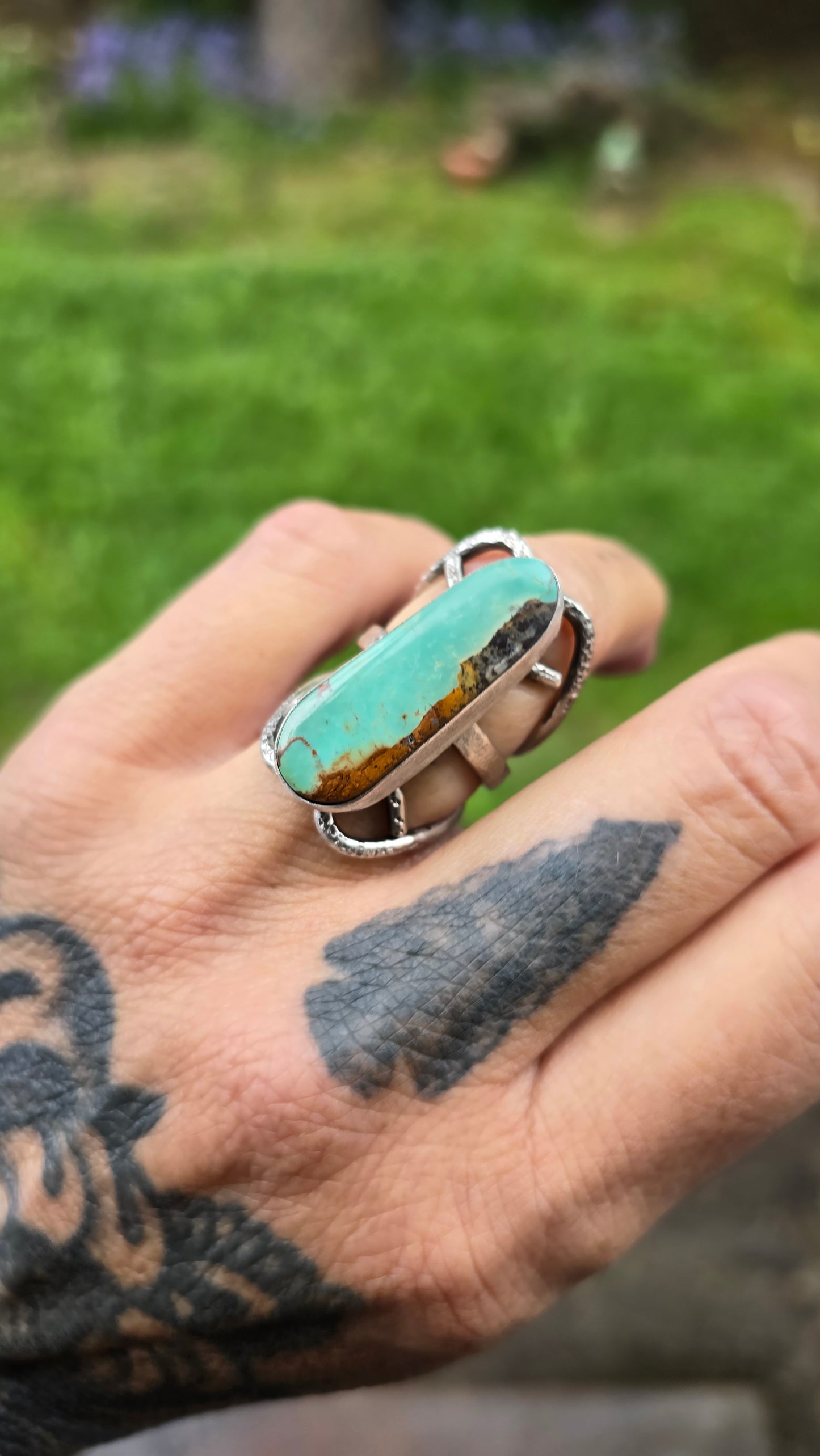 SUNGATE Ring (Size 7 to 7.25) - Tyrone Turquoise in Fine and Sterling Silver