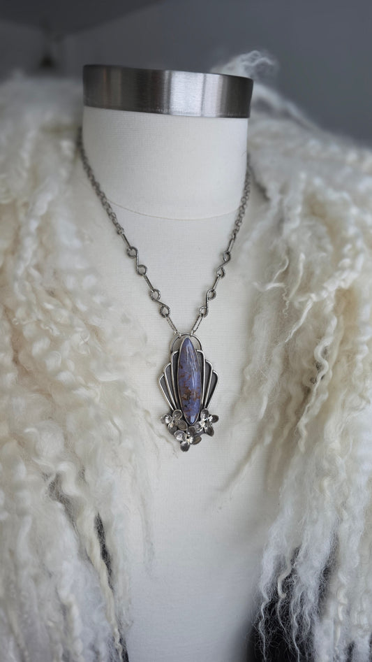 LILAC BLOOMS & PLUMES Necklace - Burro Creek Plume Agate in Fine and Sterling Silver