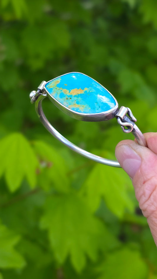 MATRIX OF GOLD Bracelet - Kingman Golden Matrix Turquoise and All Sterling Silver fits size M 6.25"-6.5"