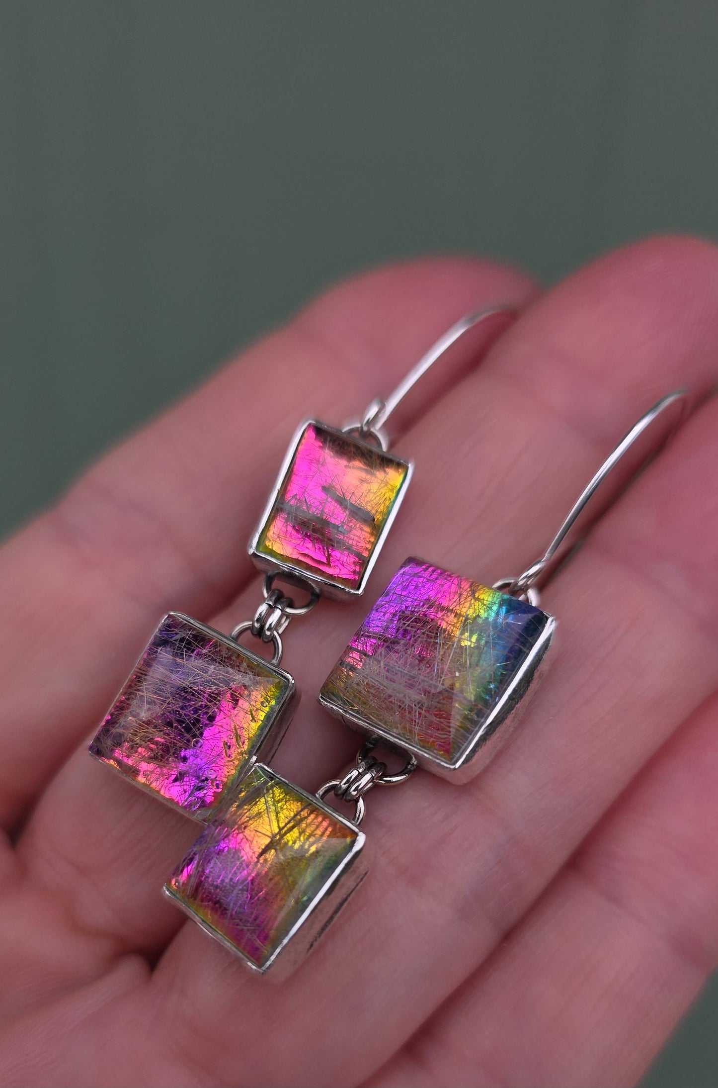 x RADICAL RAINBOW Earrings - Rutilated Quarts Doublets in Fine and Sterling Silver