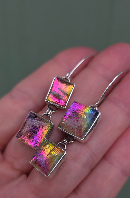 x RADICAL RAINBOW Earrings - Rutilated Quarts Doublets in Fine and Sterling Silver