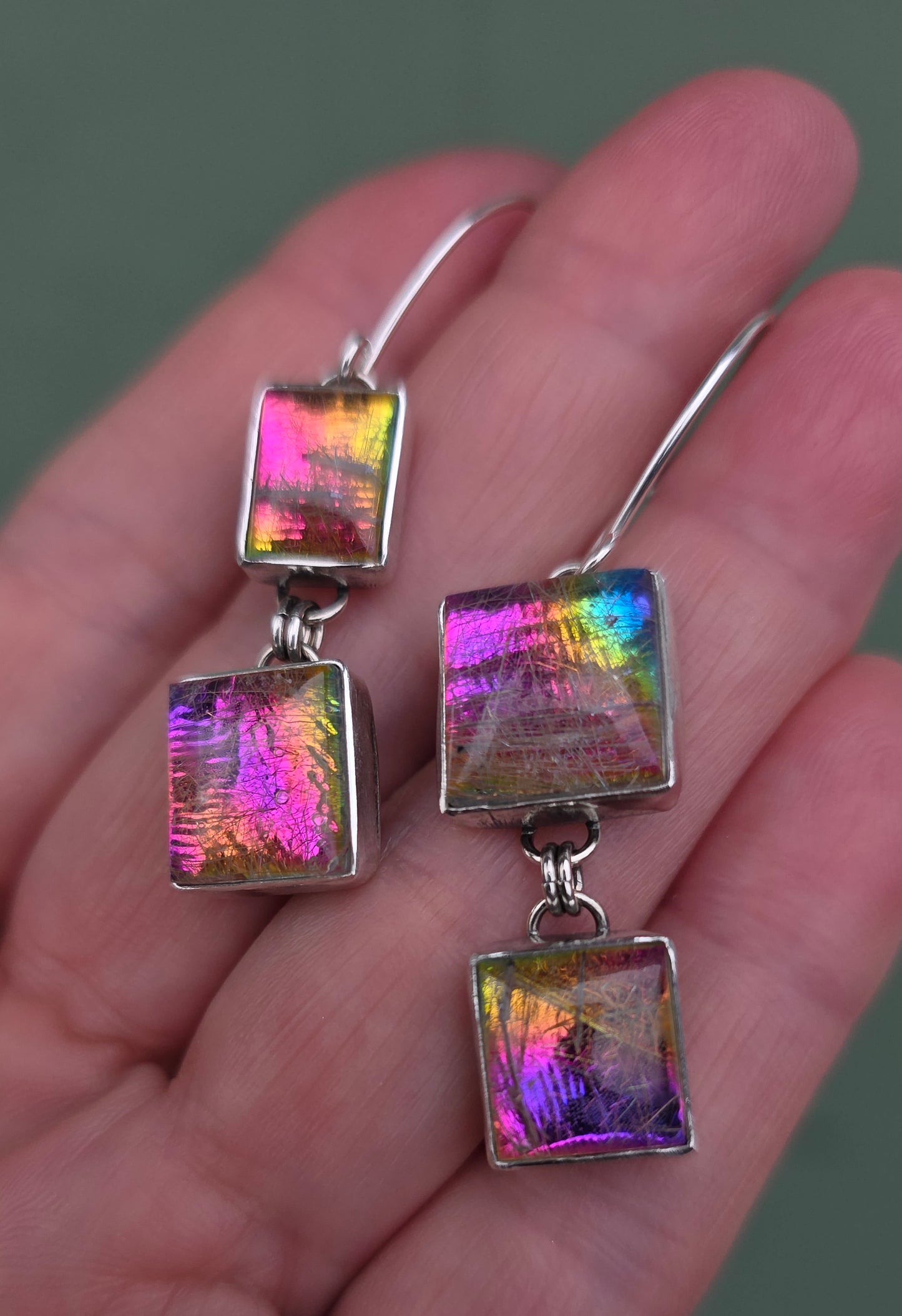 x RADICAL RAINBOW Earrings - Rutilated Quarts Doublets in Fine and Sterling Silver