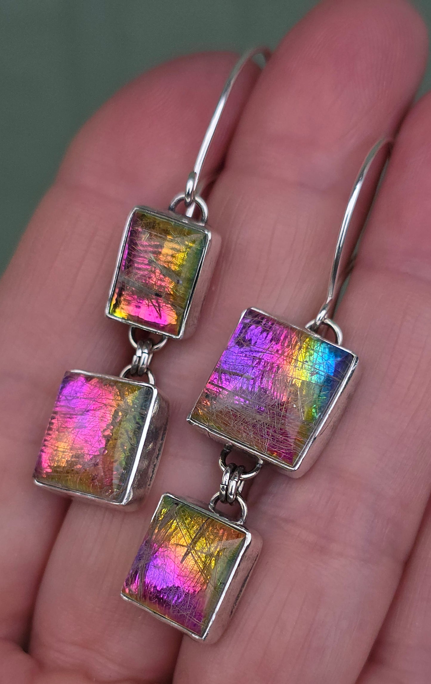 x RADICAL RAINBOW Earrings - Rutilated Quarts Doublets in Fine and Sterling Silver