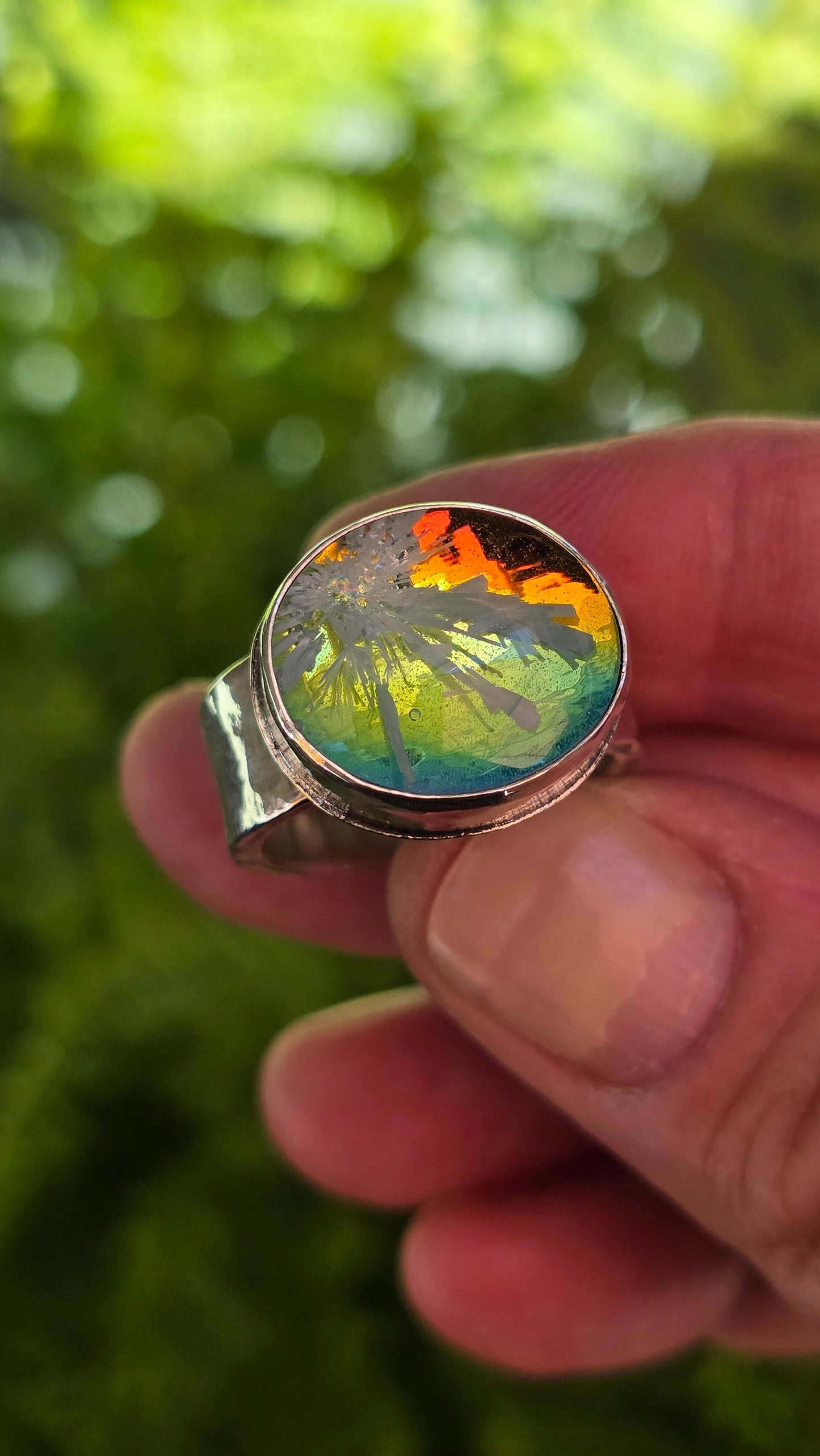 x FOREVER SUMMER Ring - (size 8.5) Bridewell Stone + Dichroic Art Glass Doublet in All Sterling Silver