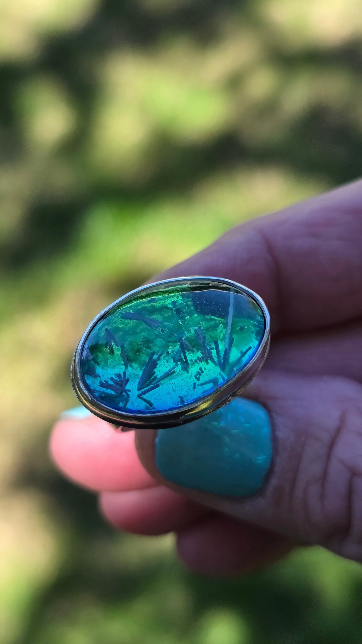DEEPEST OCEAN Ring - (size 9) Bridewell Stone + Dichroic Art Glass Doublet in All Sterling Silver