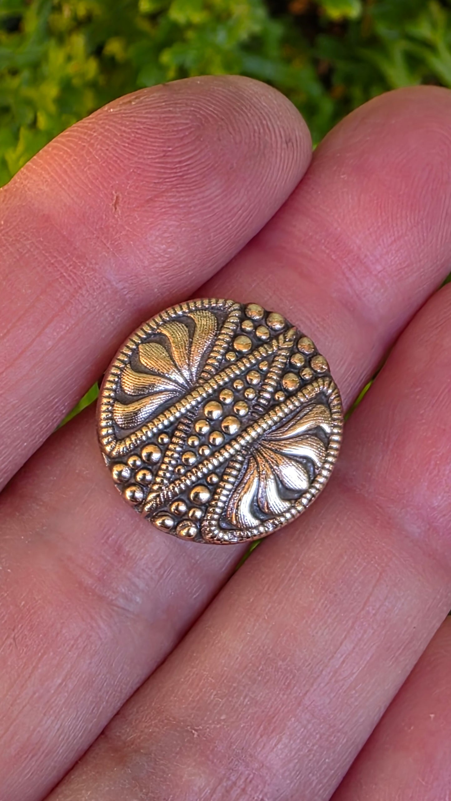 ORNATE BUTTON Ring - (size 7) Solid Bronze and Sterling Silver