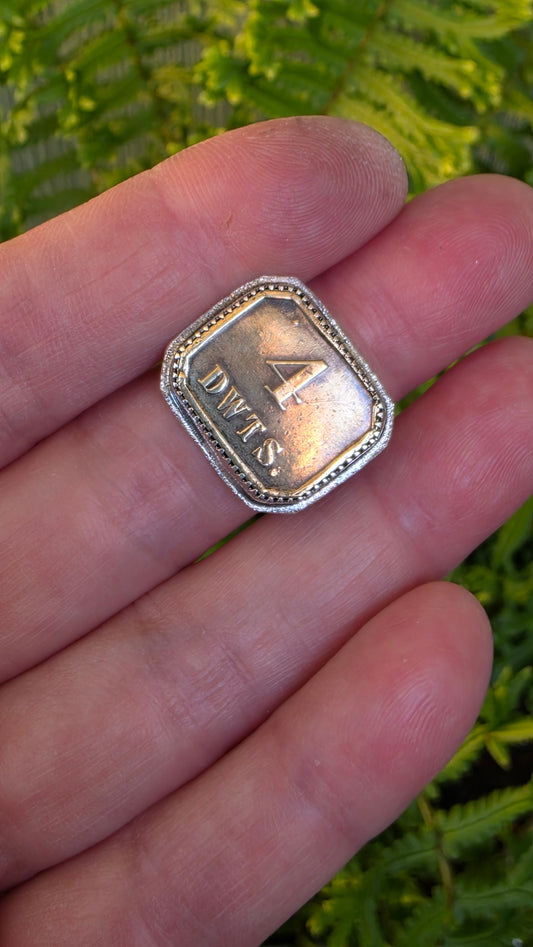 SCALE WEIGHT/APOTHECARY JEWELER CHEMIST Ring - (size 6.75) Solid Brass Weight in All Sterling Silver