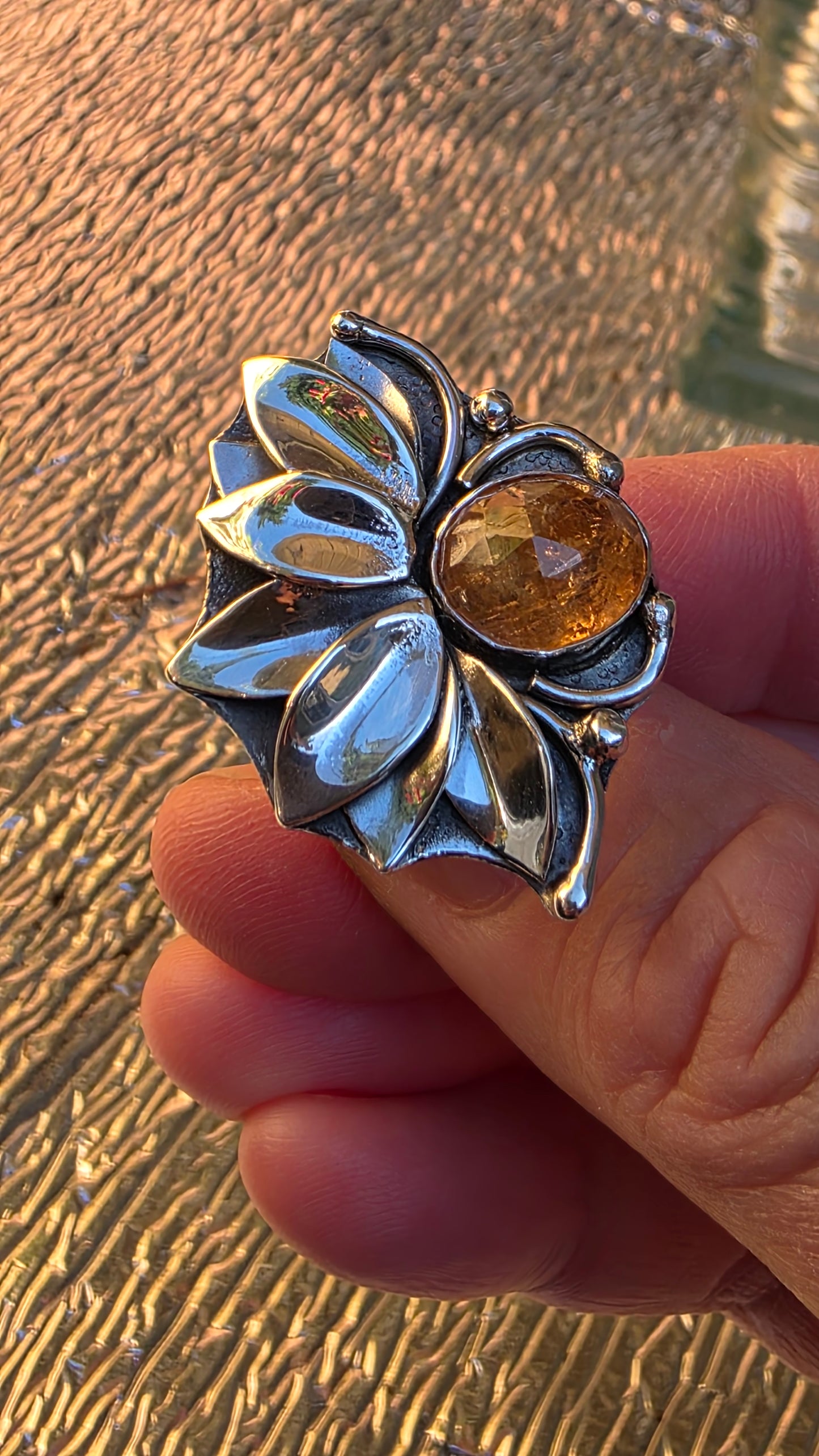 HALF LOTUS Ring - (size 8.5) Rose Cut Imperial Topaz in All Sterling Silver