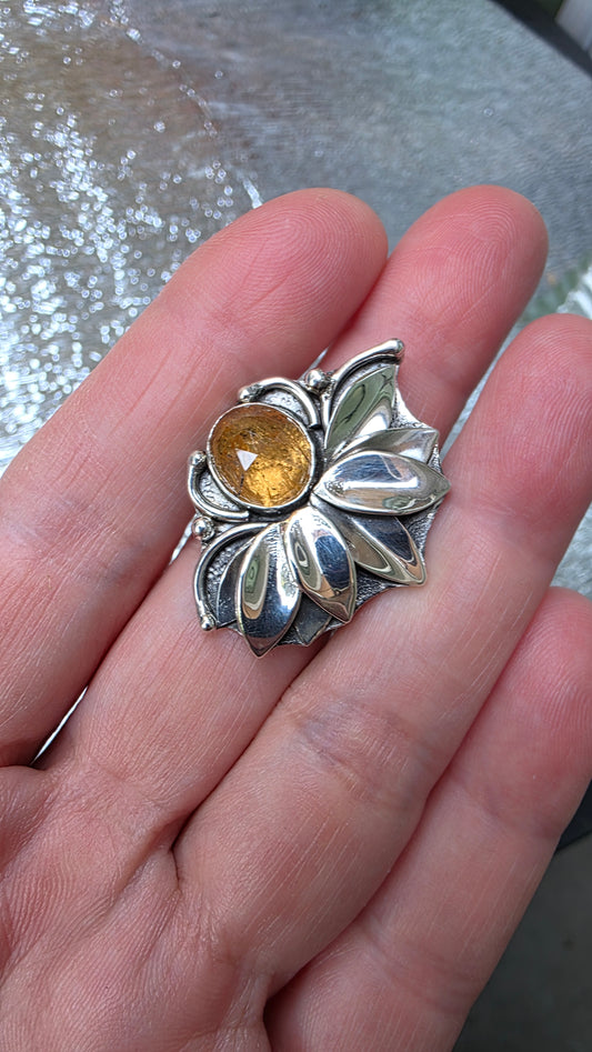 HALF LOTUS Ring - (size 8.5) Rose Cut Imperial Topaz in All Sterling Silver