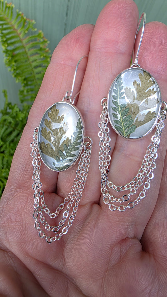 ENCAPSULATED FERN Earrings - Fine and Sterling Silver