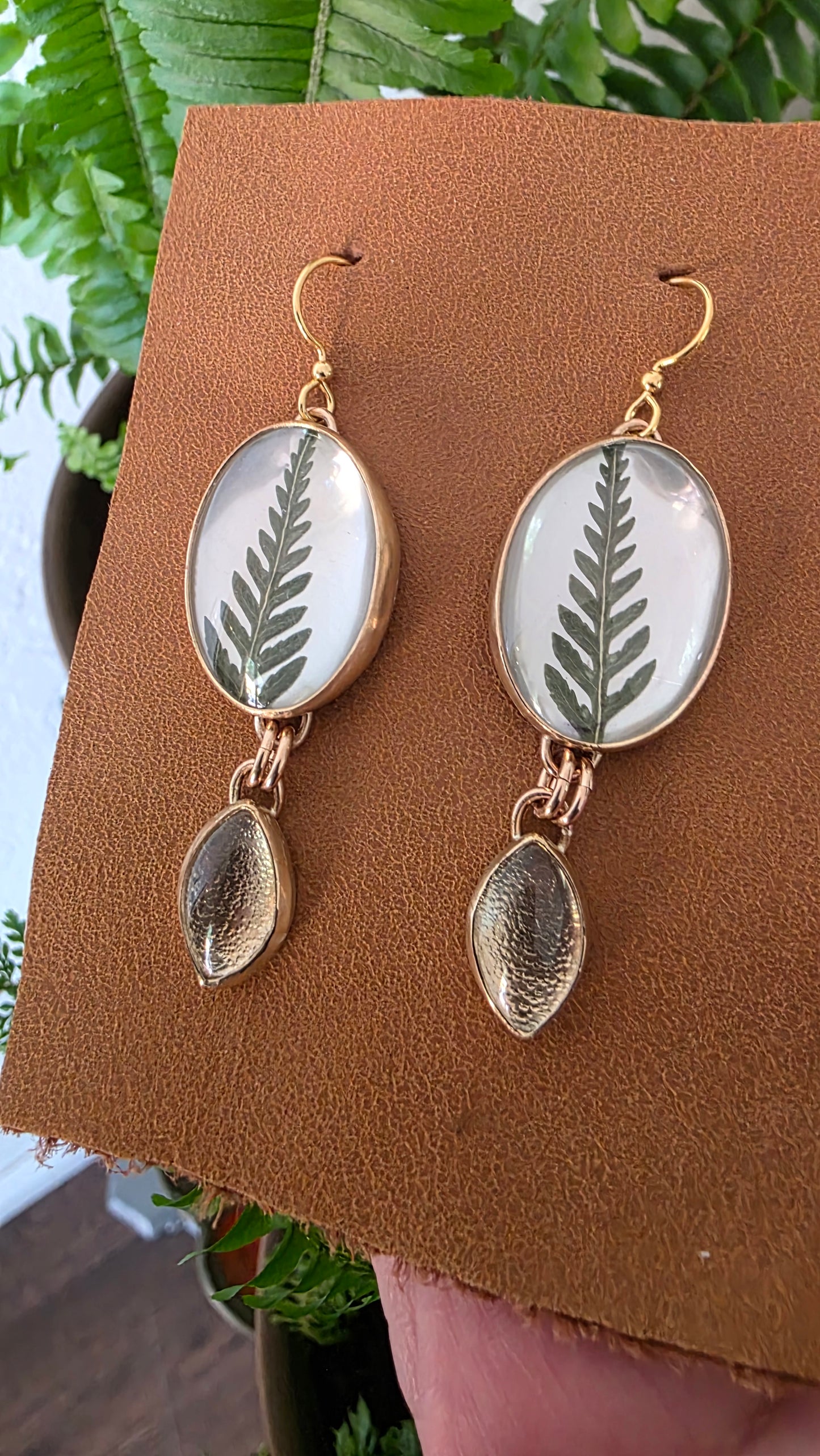 ENCAPSULATED FERN Earrings - Jeweler's Brass