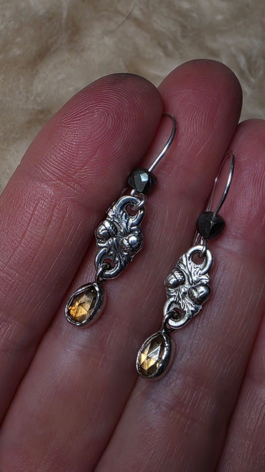 ACORN LINK Earrings - Zircon and All Sterling Silver