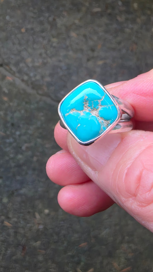 HOLY TURQUOISE MOLAR Ring - (size 8.75 - 9) Turquoise Mountain Nugget + All Sterling Silver
