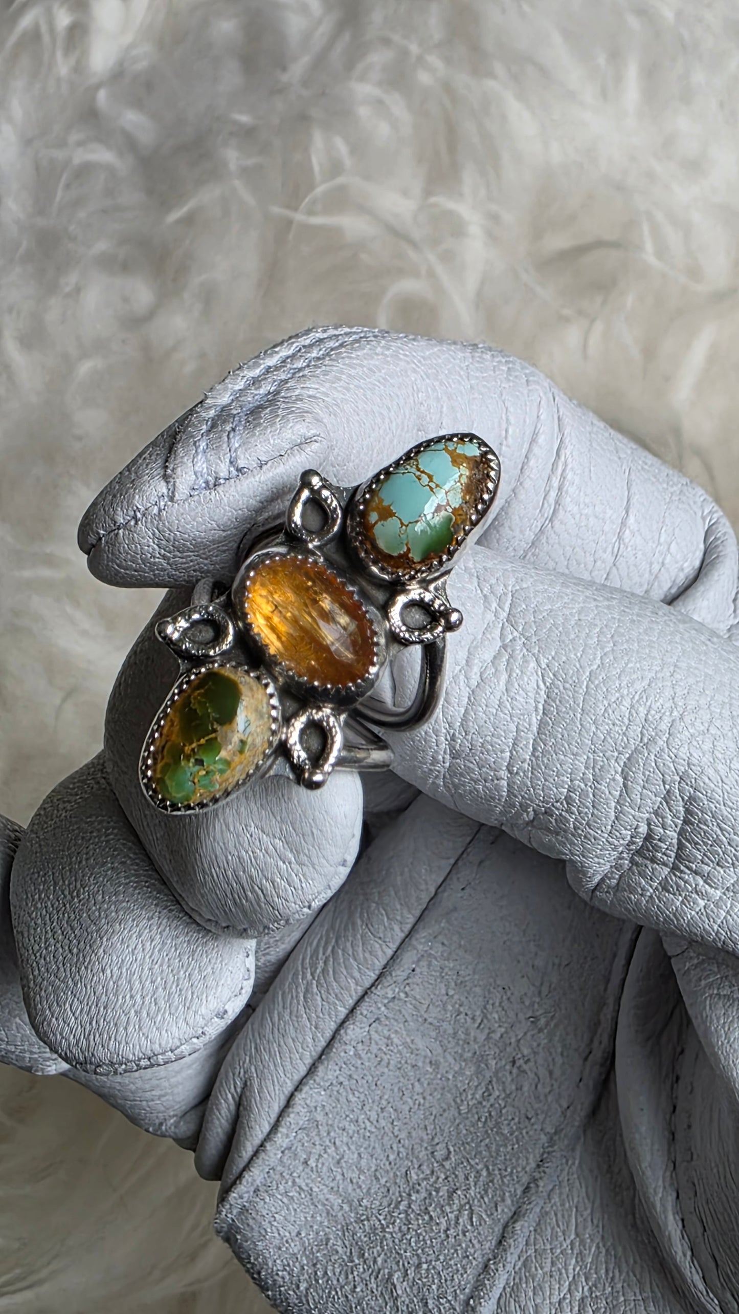 Ring - (size 6.5) Polychrome Stone Mountain Turquoise and Imperial Topaz + All Sterling Silver