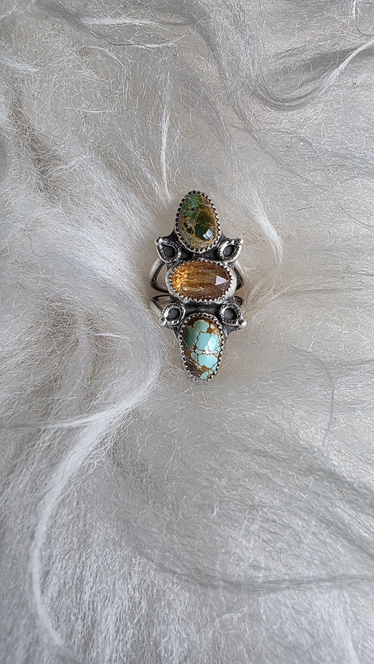 Ring - (size 6.5) Polychrome Stone Mountain Turquoise and Imperial Topaz + All Sterling Silver