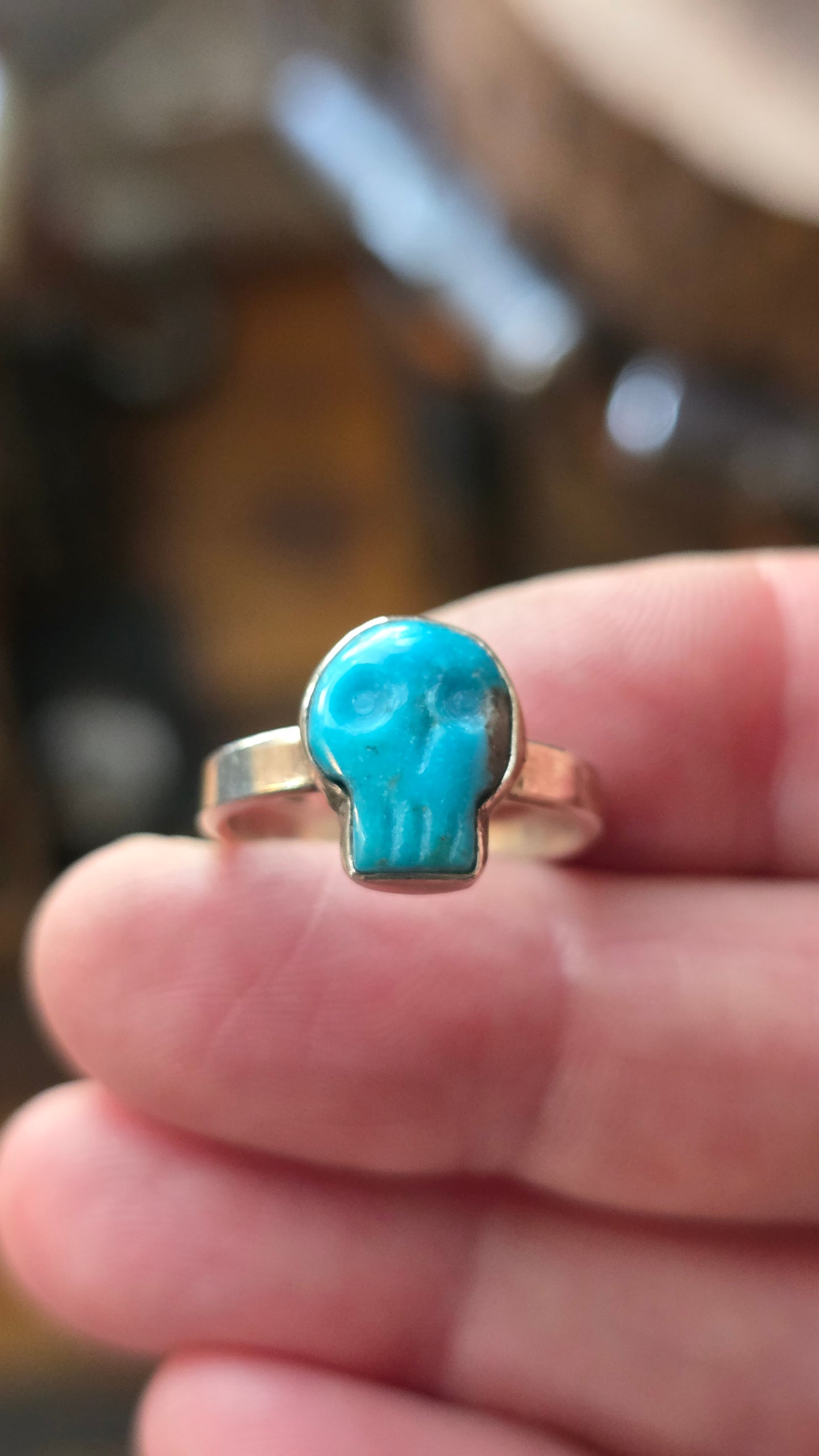 SKULL Ring - (size 7.25) Hand Carved Kingman Turquoise + All Sterling Silver