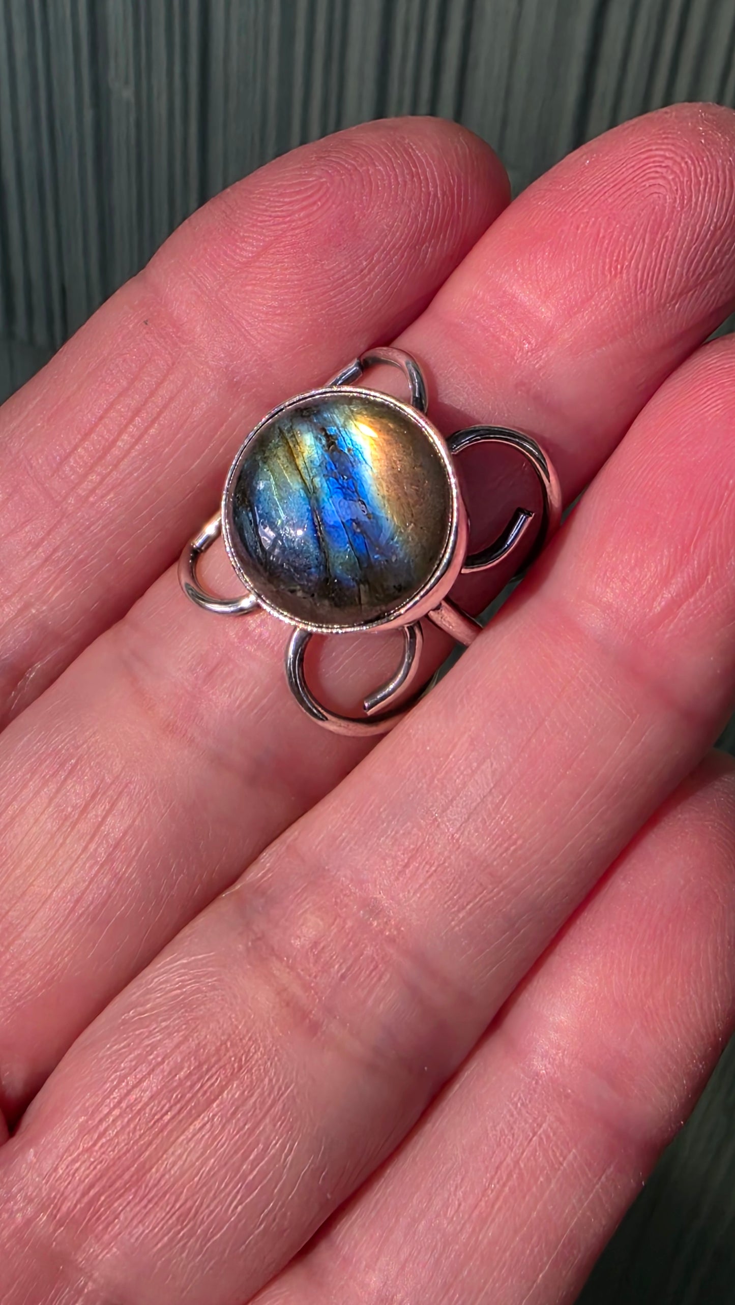 CURLING HEARTS Ring - (size 6.5/ 6.75) Labradorite + Sterling Silver