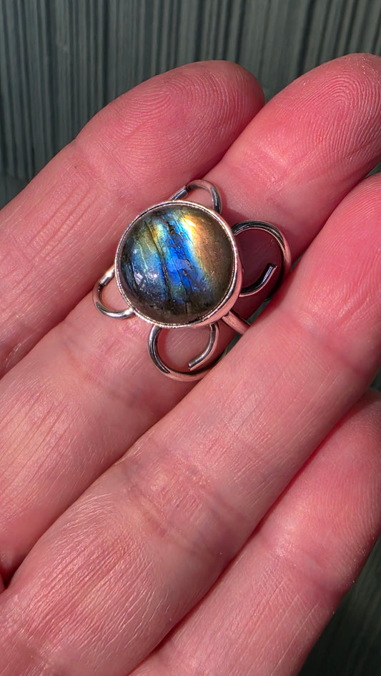 CURLING HEARTS Ring - (size 6.5/ 6.75) Labradorite + Sterling Silver