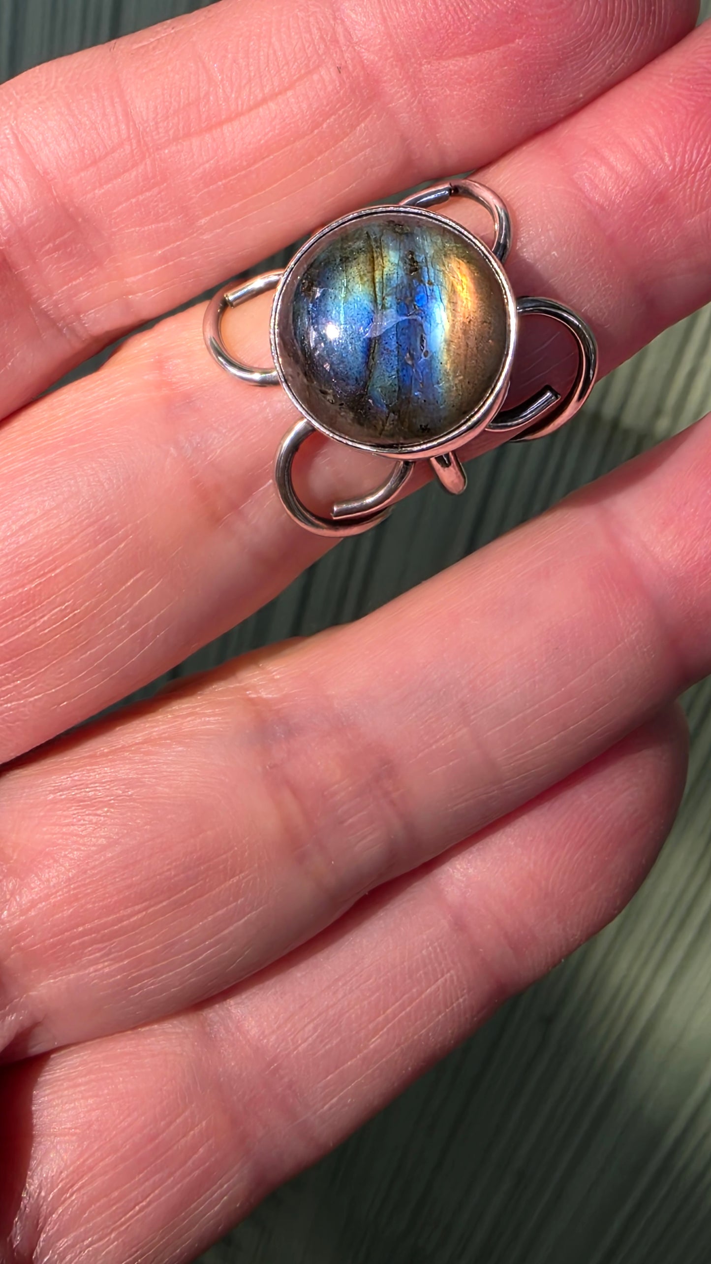 CURLING HEARTS Ring - (size 6.5/ 6.75) Labradorite + Sterling Silver