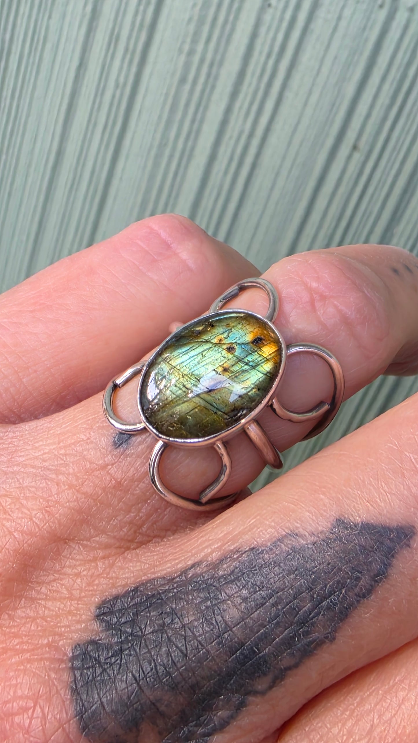 CURLING HEARTS Ring - (size 8) Labradorite + Sterling Silver