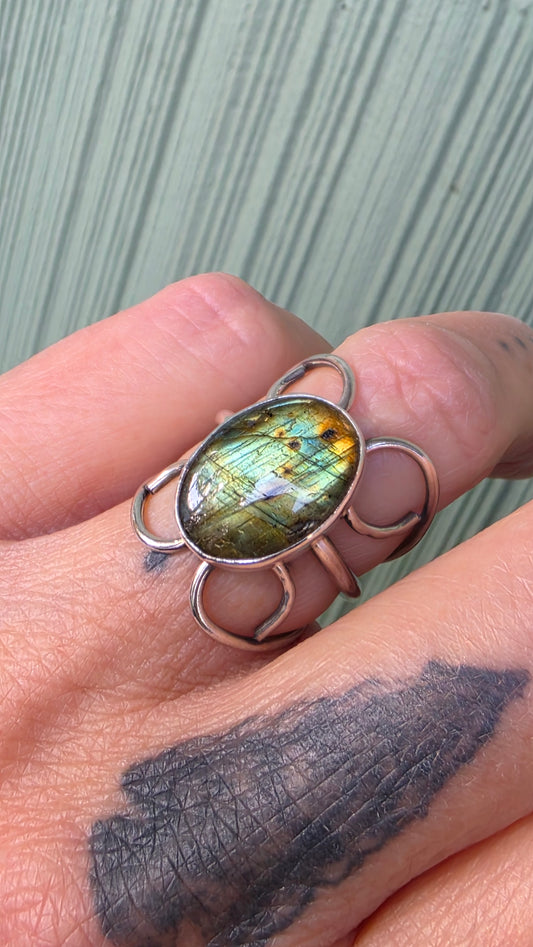 CURLING HEARTS Ring - (size 8) Labradorite + Sterling Silver