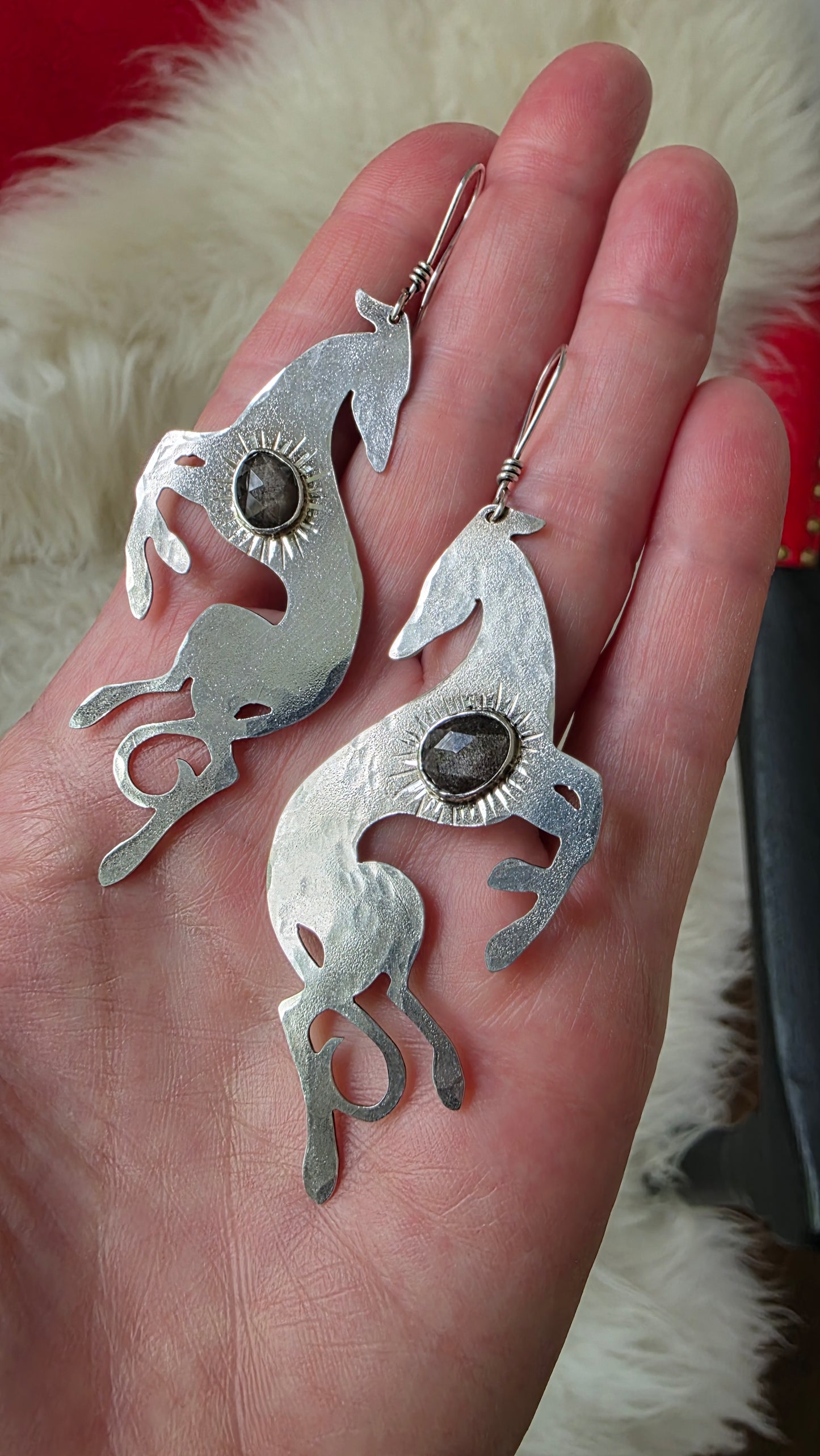 HOUNDS OF LOVE Earrings - Rose Cut Silver Sheen Obsidian in All Sterling Silver